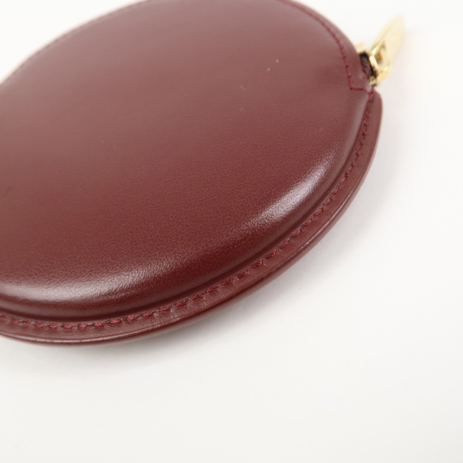 Cartier Must Line Leather Coin Case Coin Purse Wine Red