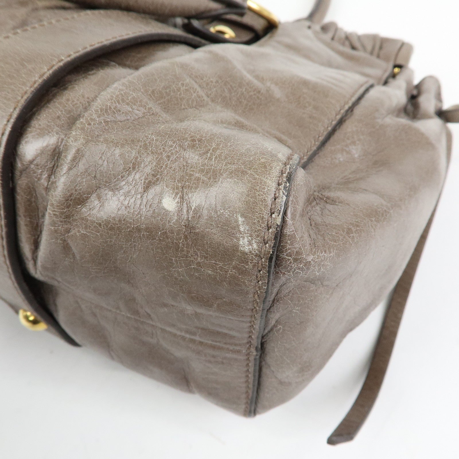 MIU MIU Logo Leather Hand Bag Tote Bag Gray Gold