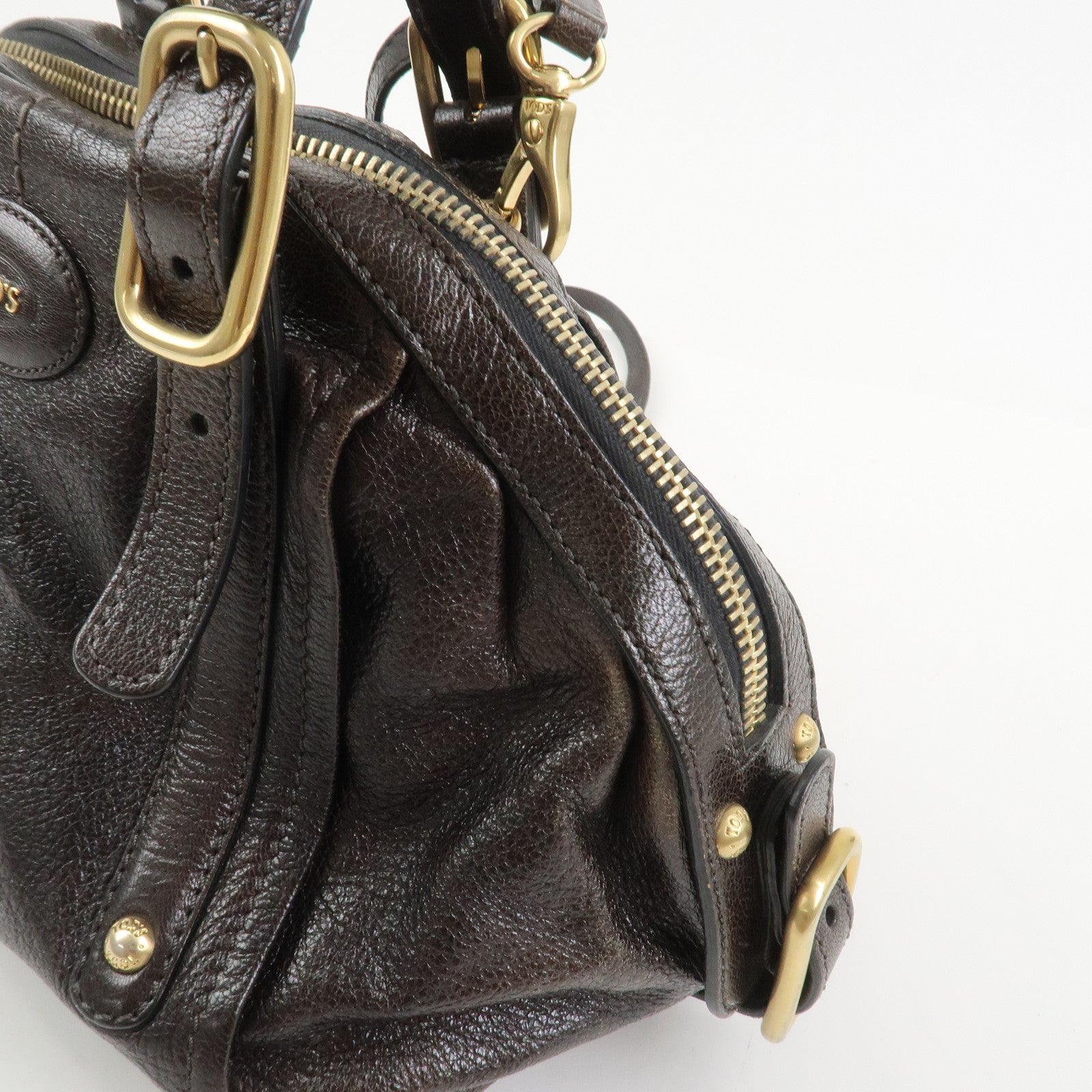 TOD'S G Line Leather 2Way Bag Hand Bag Shoulder Bag Dark Brown