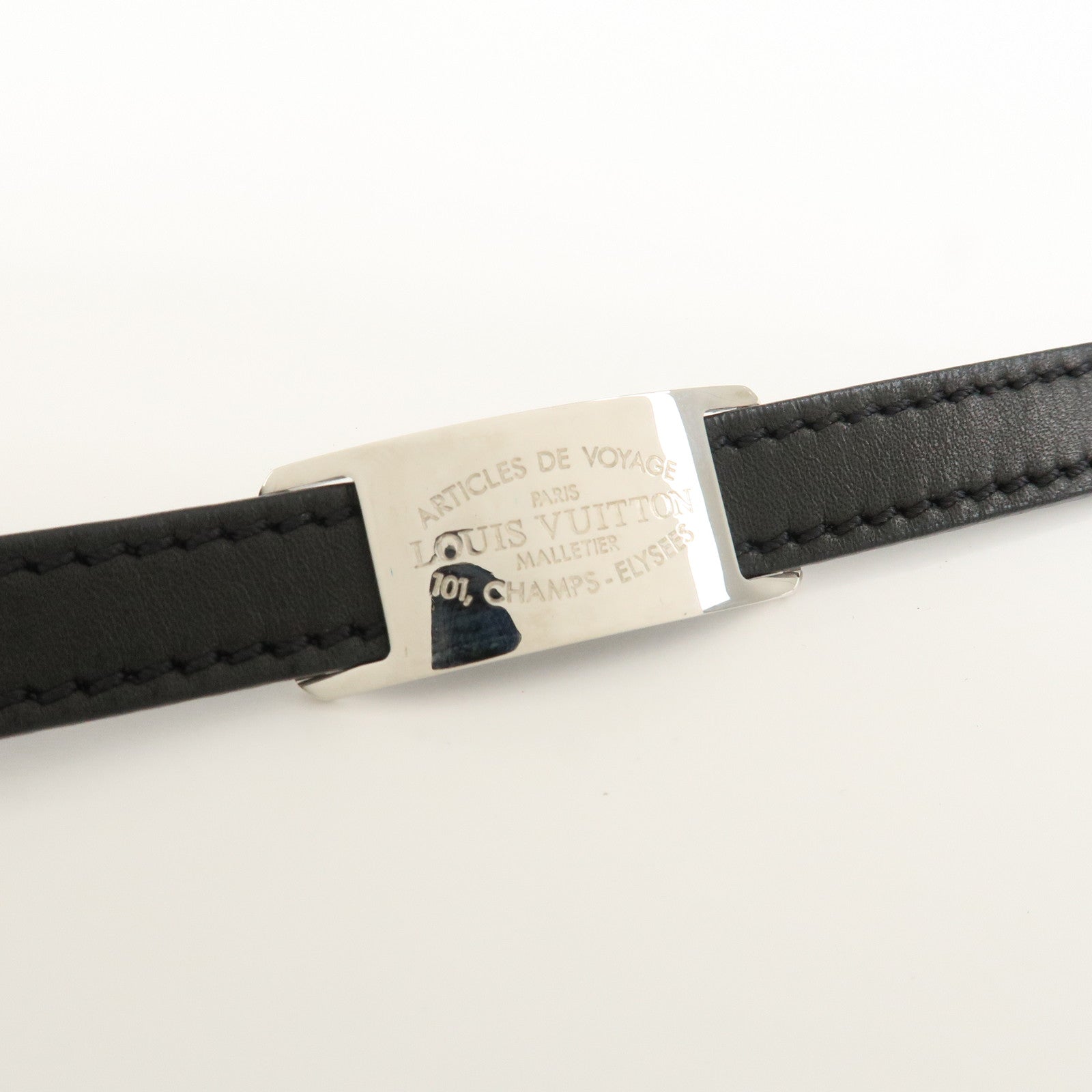 Louis Vuitton Leather Metal Double Tour Bracelet Black Silver