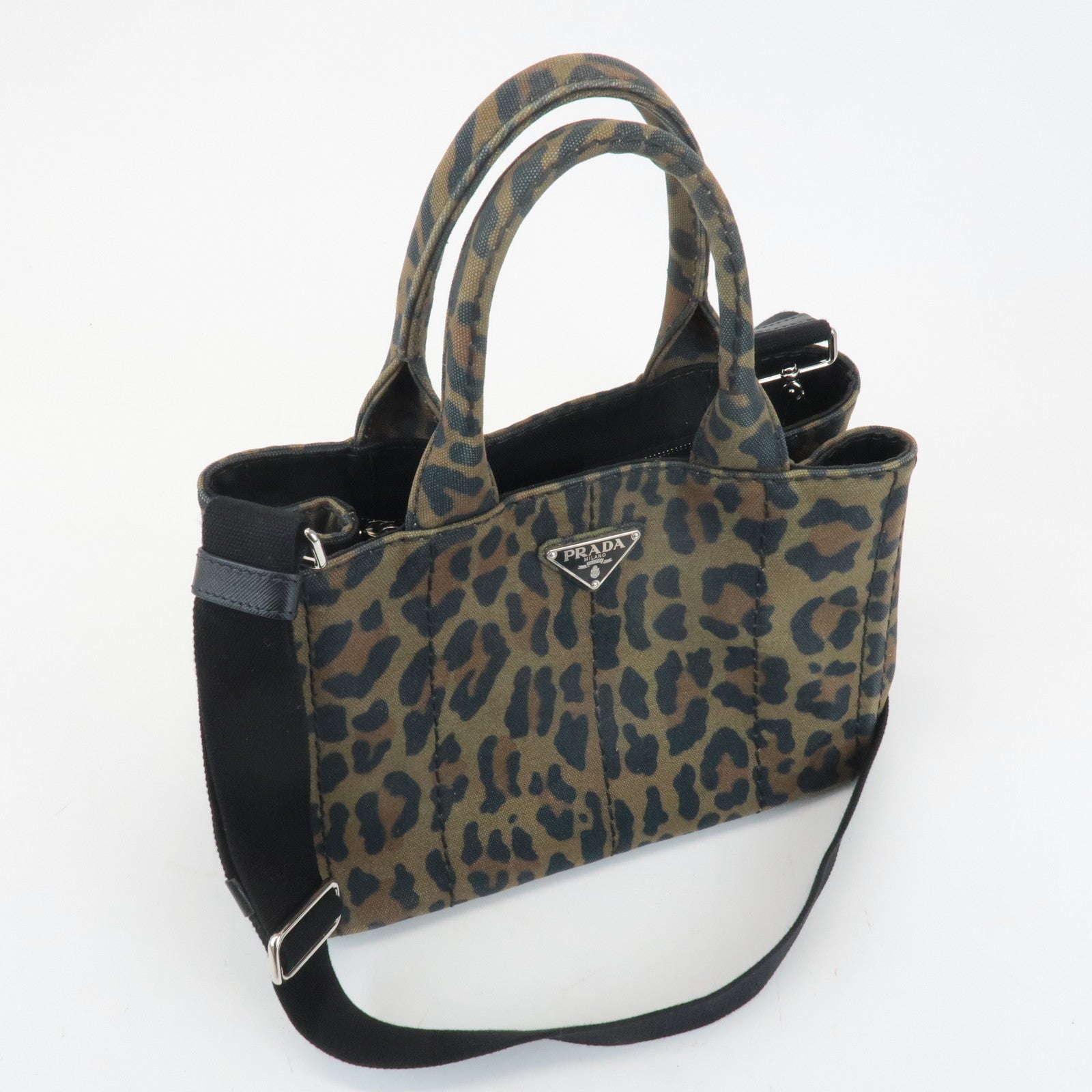 PRADA Canapa Canvas 2Way Bag Hand Bag Shoulder Bag Camouflage B2642B Used