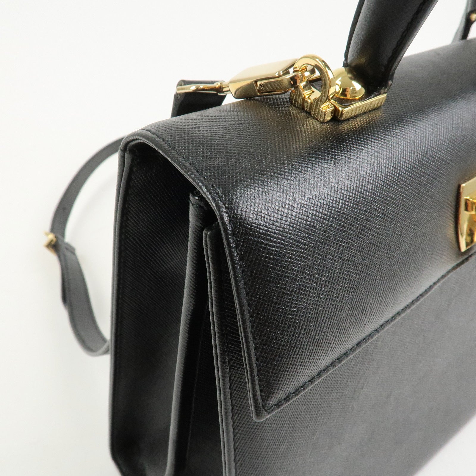 Ferragamo Gancini Leather 2Way Bag Shoulder Bag Hand Bag Black