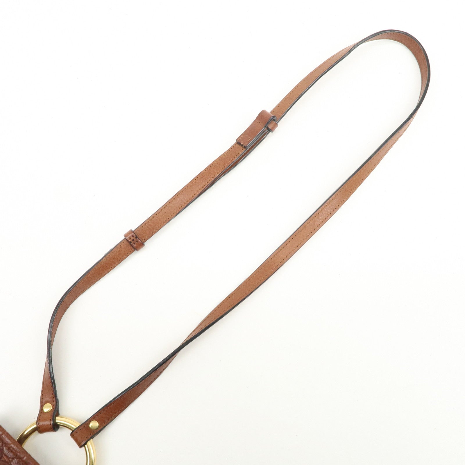 Chloe Logo Embossed Leather Shoulder Bag Hand Bag Brown