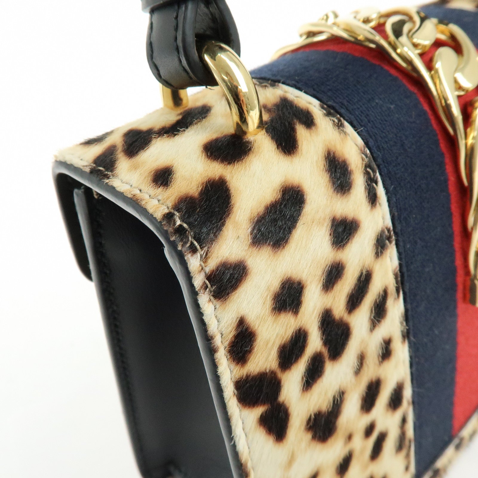 GUCCI Sherry Sylvie Pony Hair Leather 2Way Hand Bag Leopard 470270