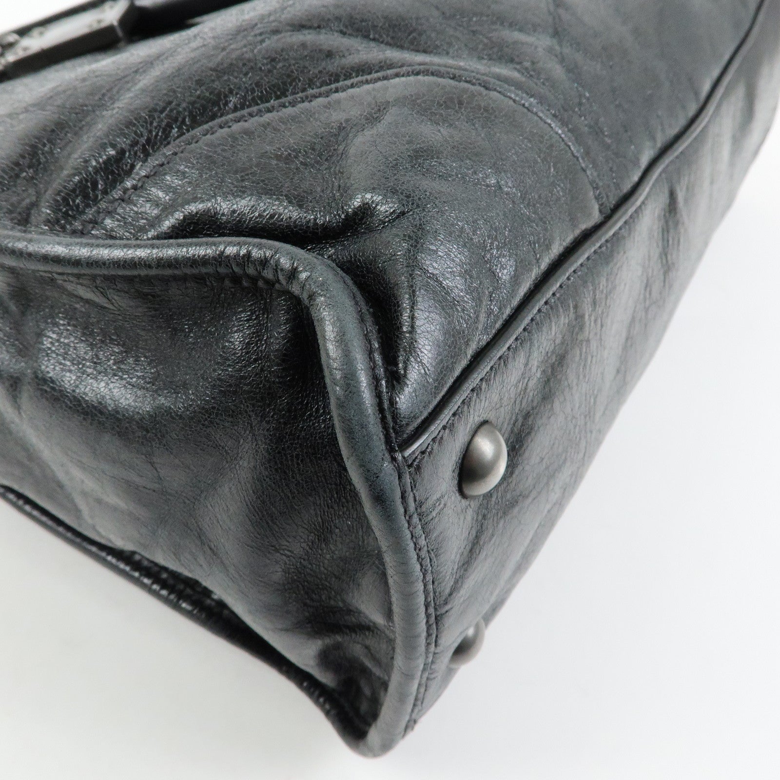MIU MIU Leather Tote Bag Shoulder Bag Black Padlock Charm