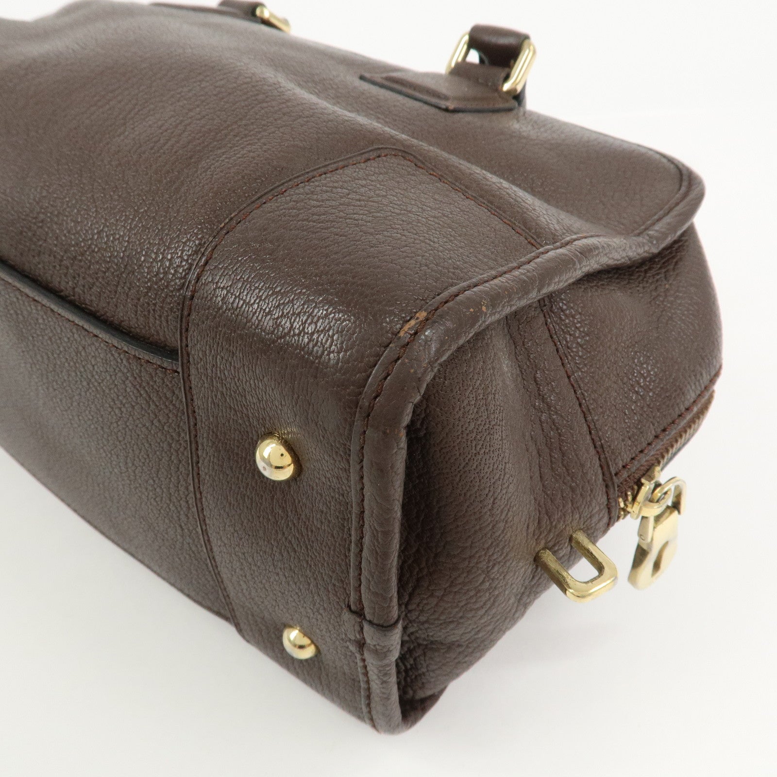 LOEWE Anagram Amazona 28 Leather Hand Bag Boston Bag Brown