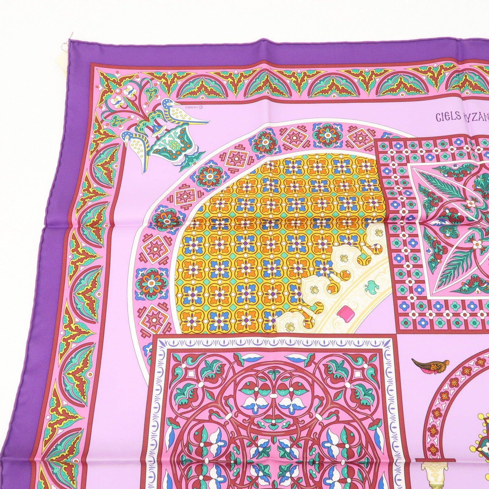 HERMES Carre 90 Silk 100% Scarf CIELS BYZANTINS Purple Multicolor Used