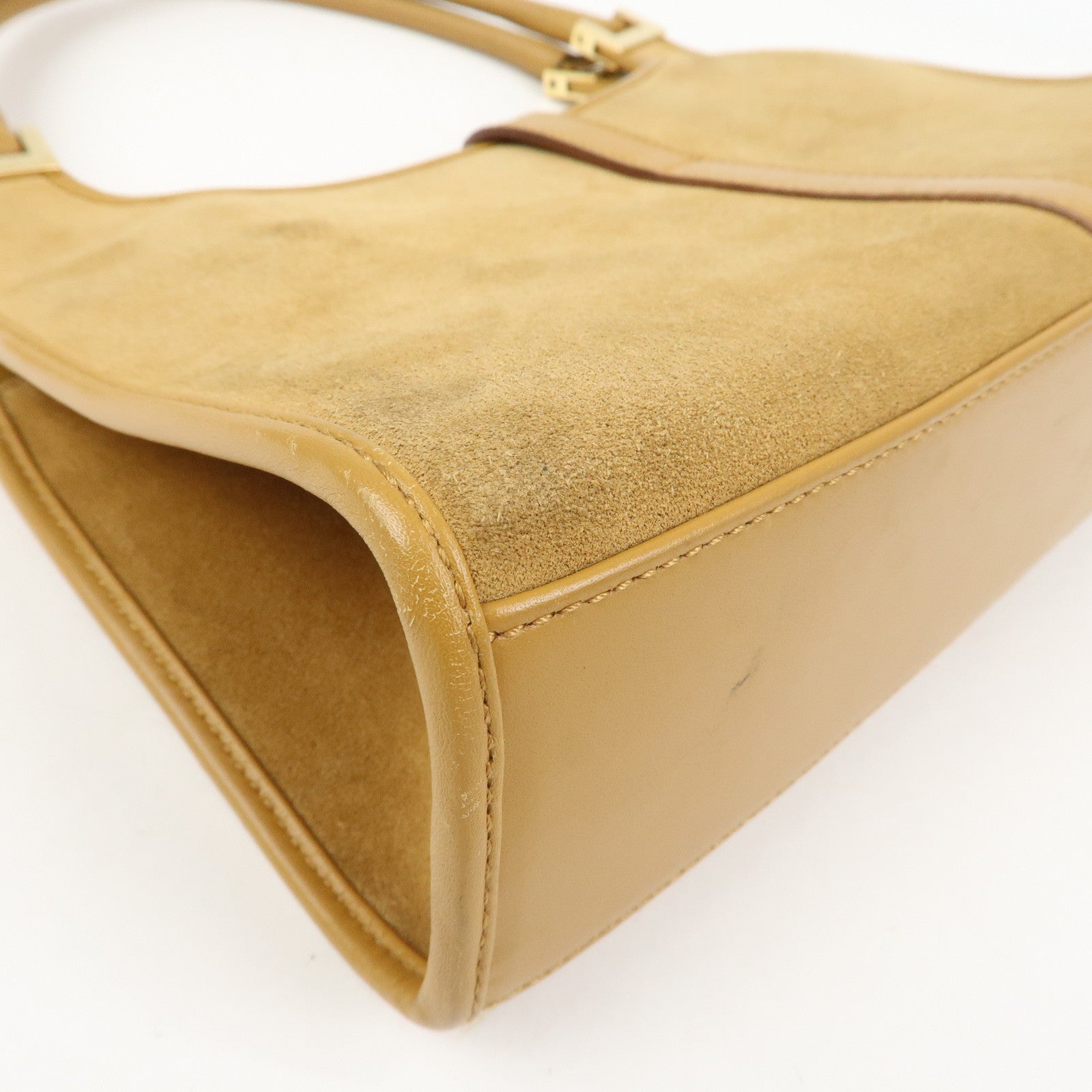GUCCI Jackie Logo Suede Leather Shoulder Bag Light Brown 002・1068