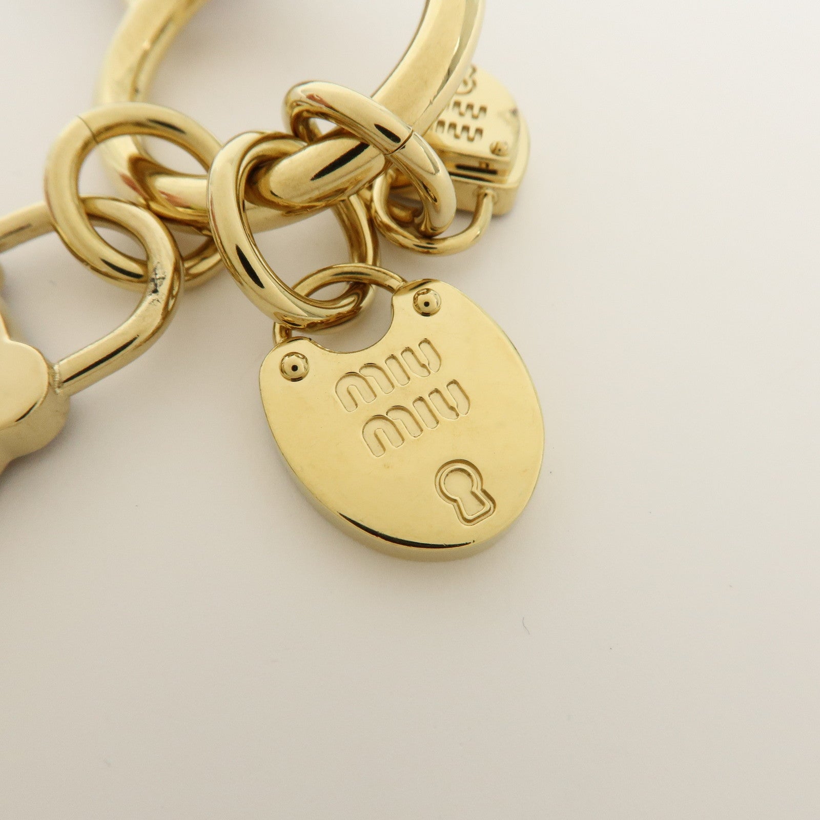 MIU MIU Leather Bag Charm Key Chain Brown Gold 5IC182