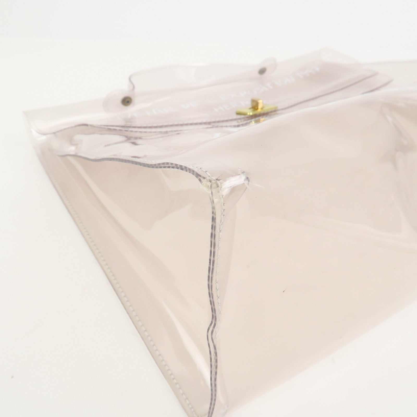 HERMES Kelly Vinyl Hand Bag Clear Transparent White Gold
