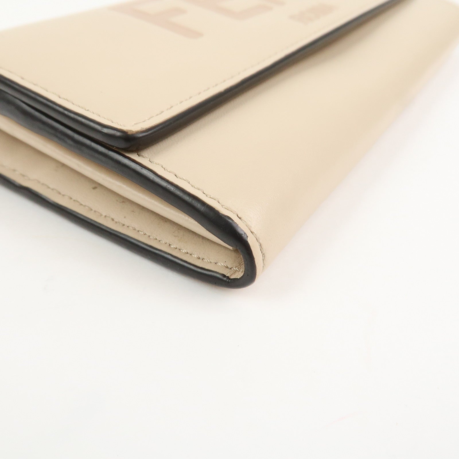 FENDI Logo Leather Flap Continental Long Wallet Beige 8M0251