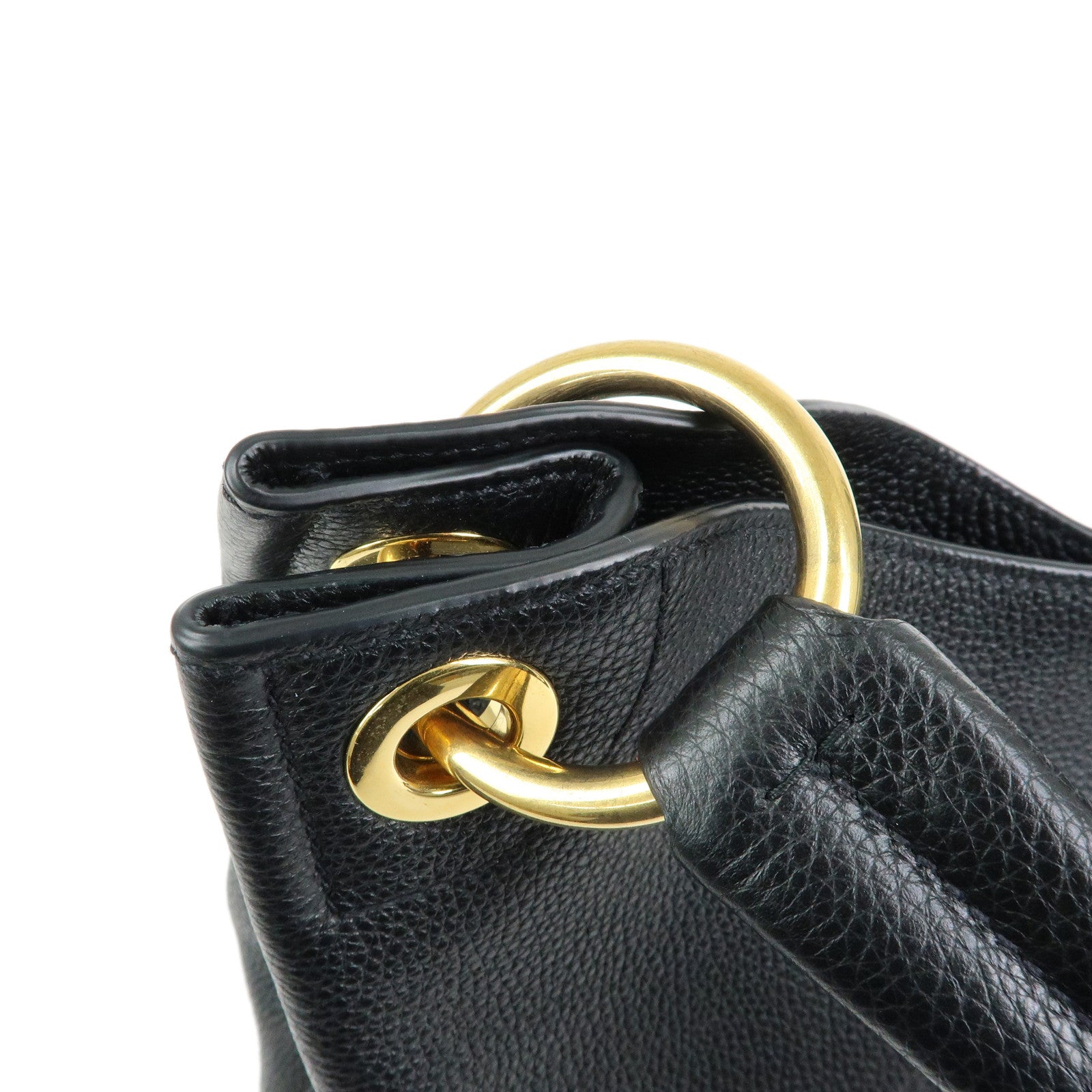 PRADA Logo Leather Shoulder Bag Hand Bag Black 1BC051