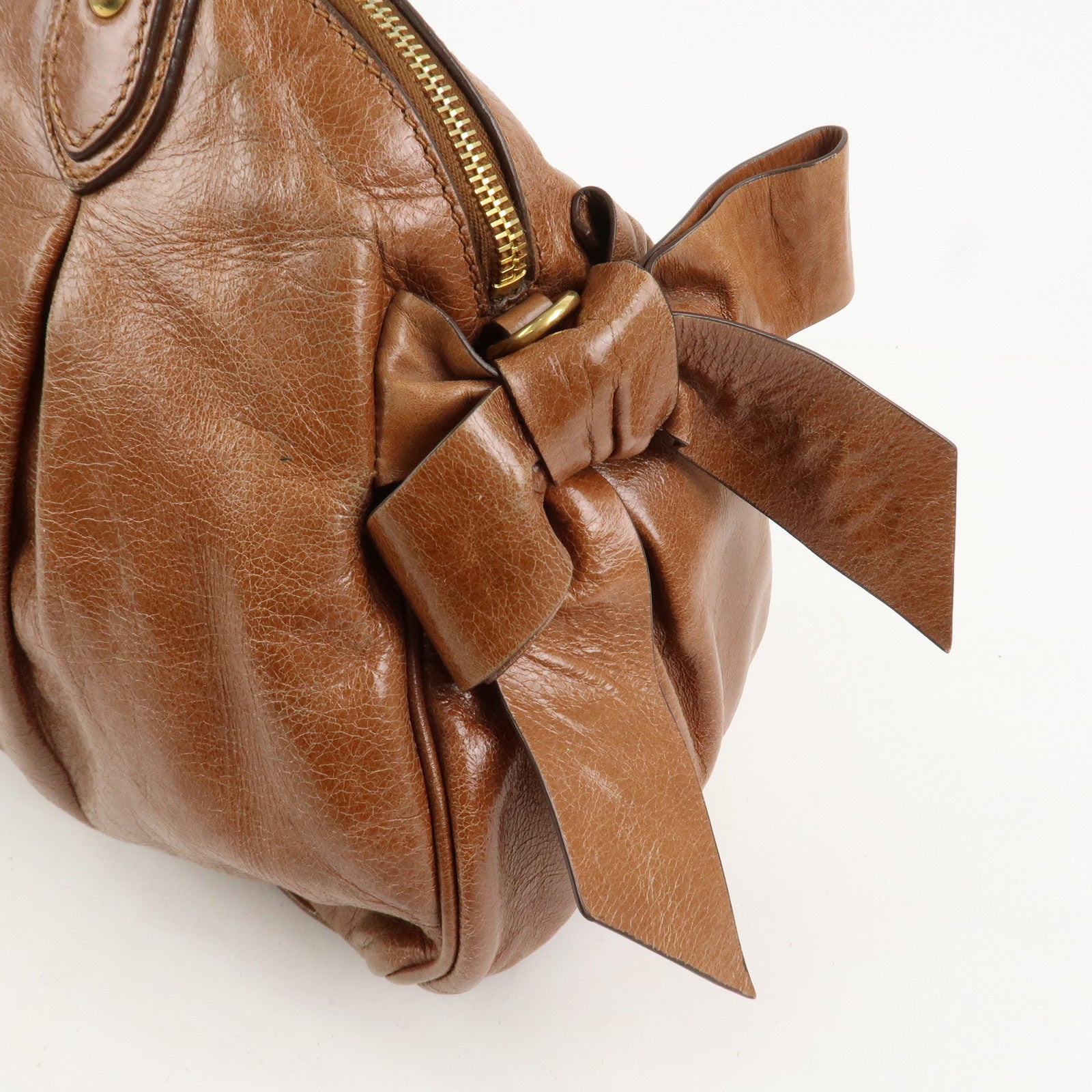 MIU MIU Logo Leather 2Way Bag Hand Bag Shoulder Bag Brown