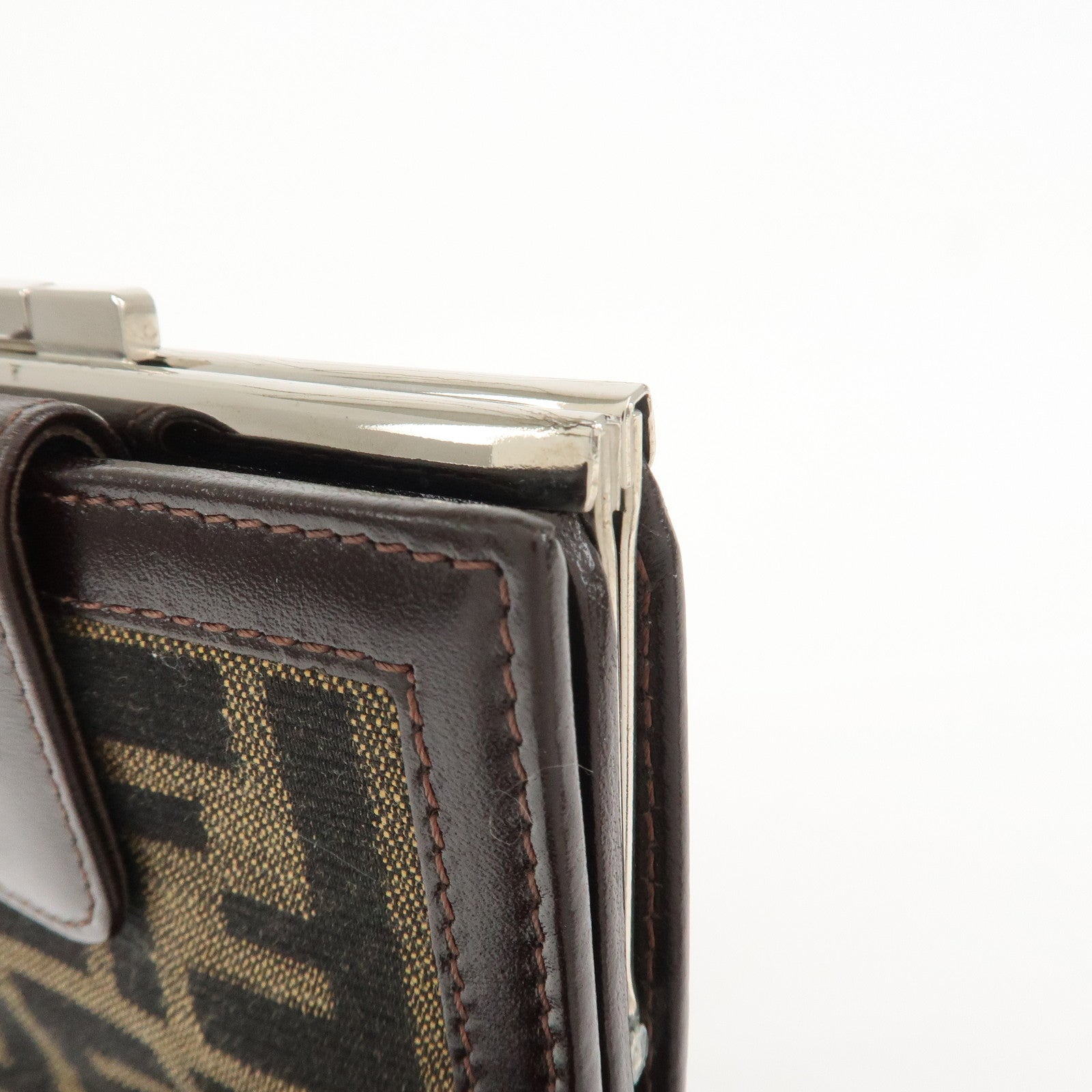 FENDI Zucca Canvas Leather Bi-fold Compact Wallet Brown Black