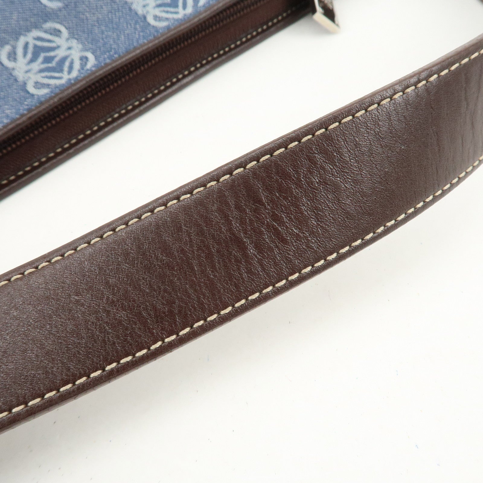 LOEWE Anagram Canvas Leather Shoulder Bag Hand Bag Denim Brown