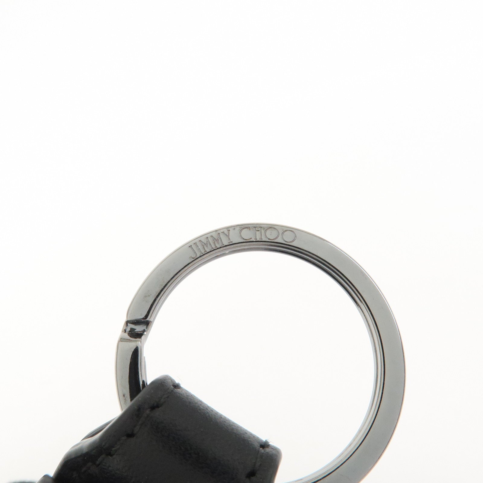 JIMMY CHOO Leather Bag Charm Key Chain Star Studs Black