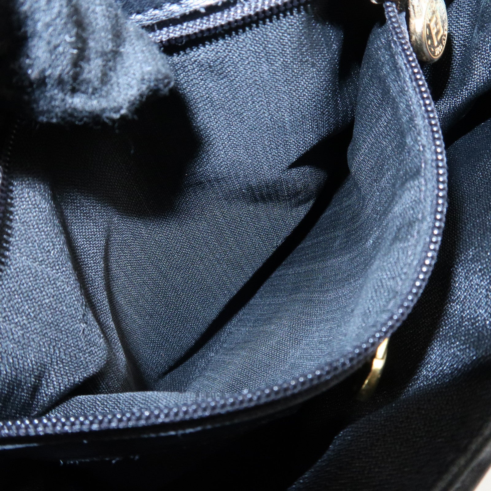 FENDI Leather Hand Bag Tassel Charm Gold Hardware Black Used