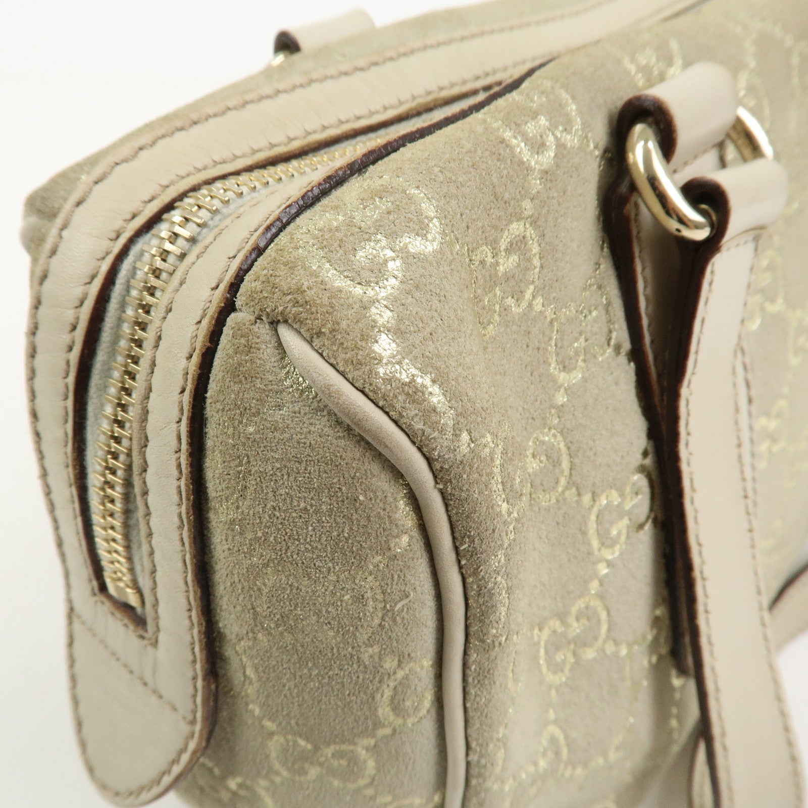 GUCCI GG Monogram Suede Leather Mini Boston Bag Shoulder Bag 152457