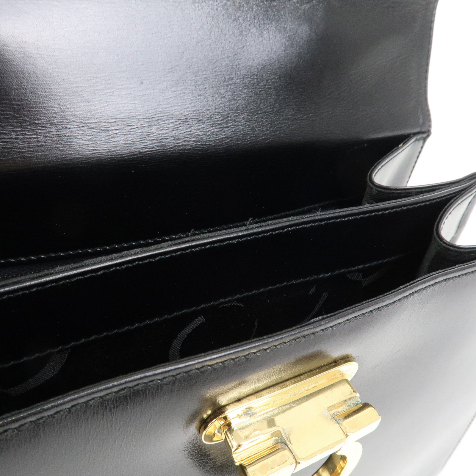 Ferragamo Gancini Logo Leather 2Way Bag Hand Bag Shoulder Bag Black