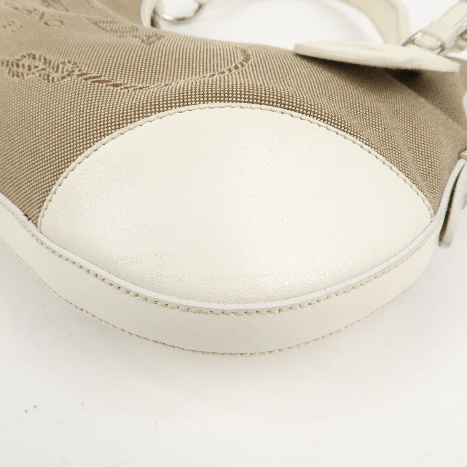 PRADA Logo Canvas Leather Shoulder Bag Hand Bag Beige White BR3429