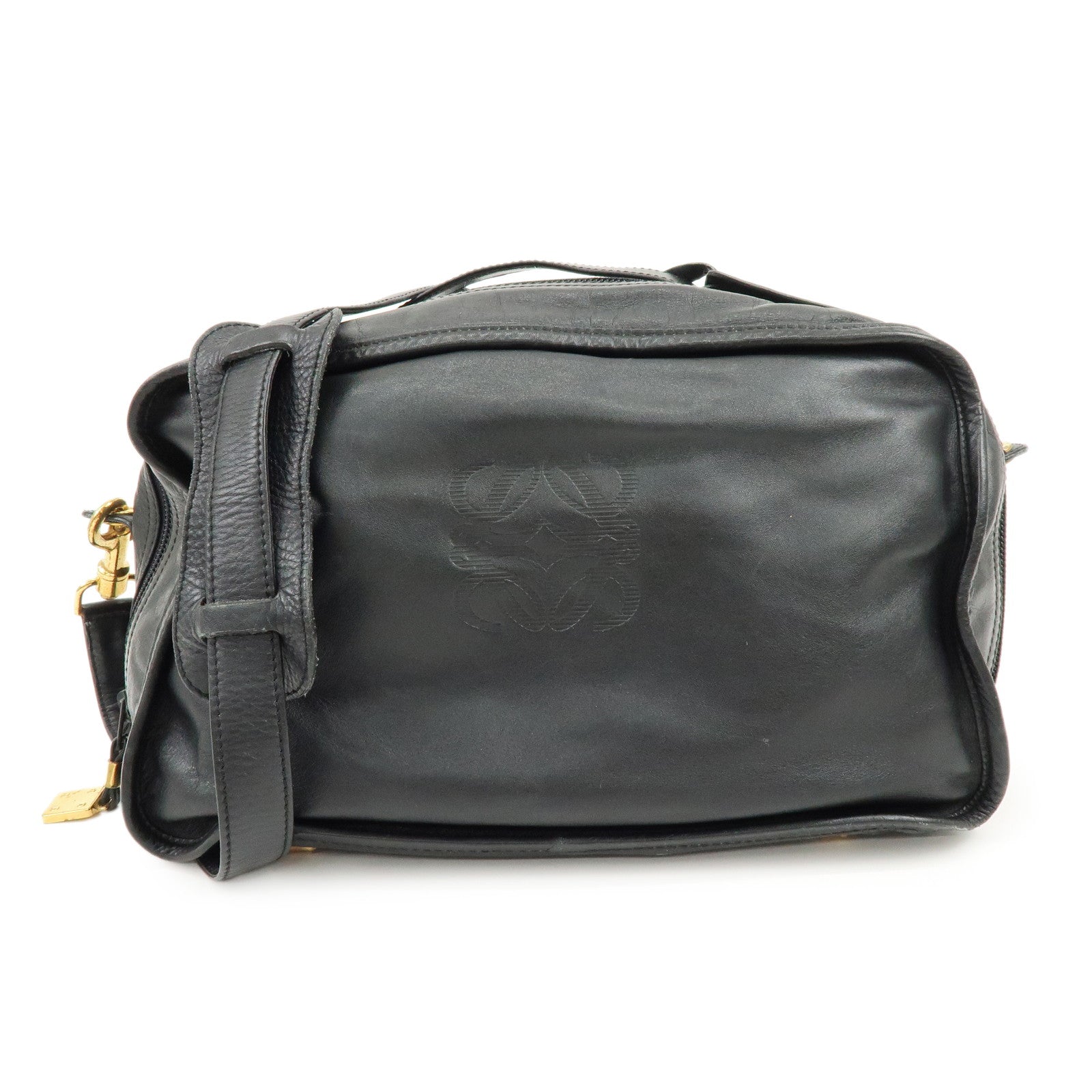 LOEWE Logo Anagram Calf Leather 2Way Hand Shoulder Bag Black