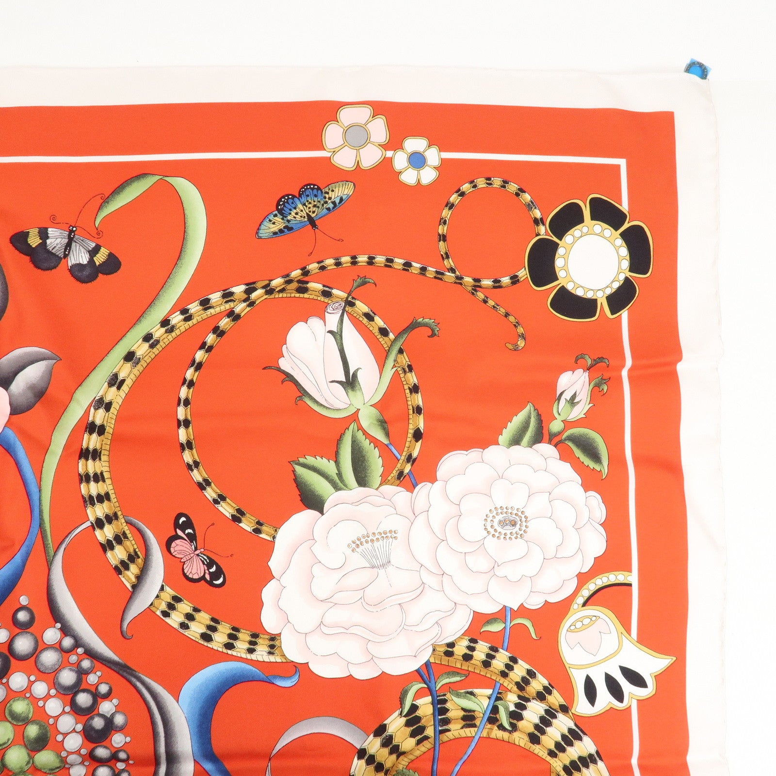 BVLGARI Silk 100% Scarf Flower Print Red Multicolor
