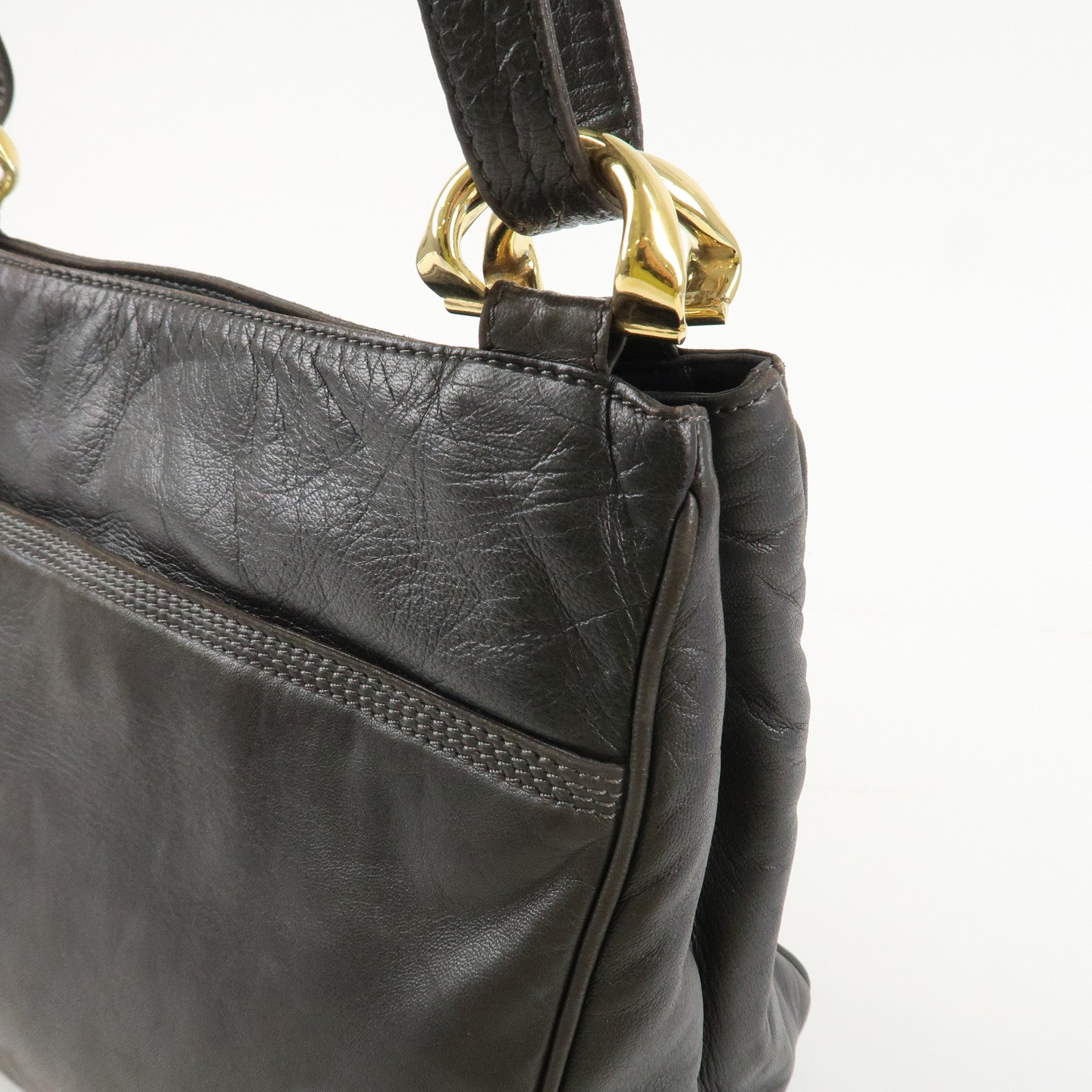 LOEWE Anagram Leather Shoulder Bag Gold Hardware Dark Brown Used