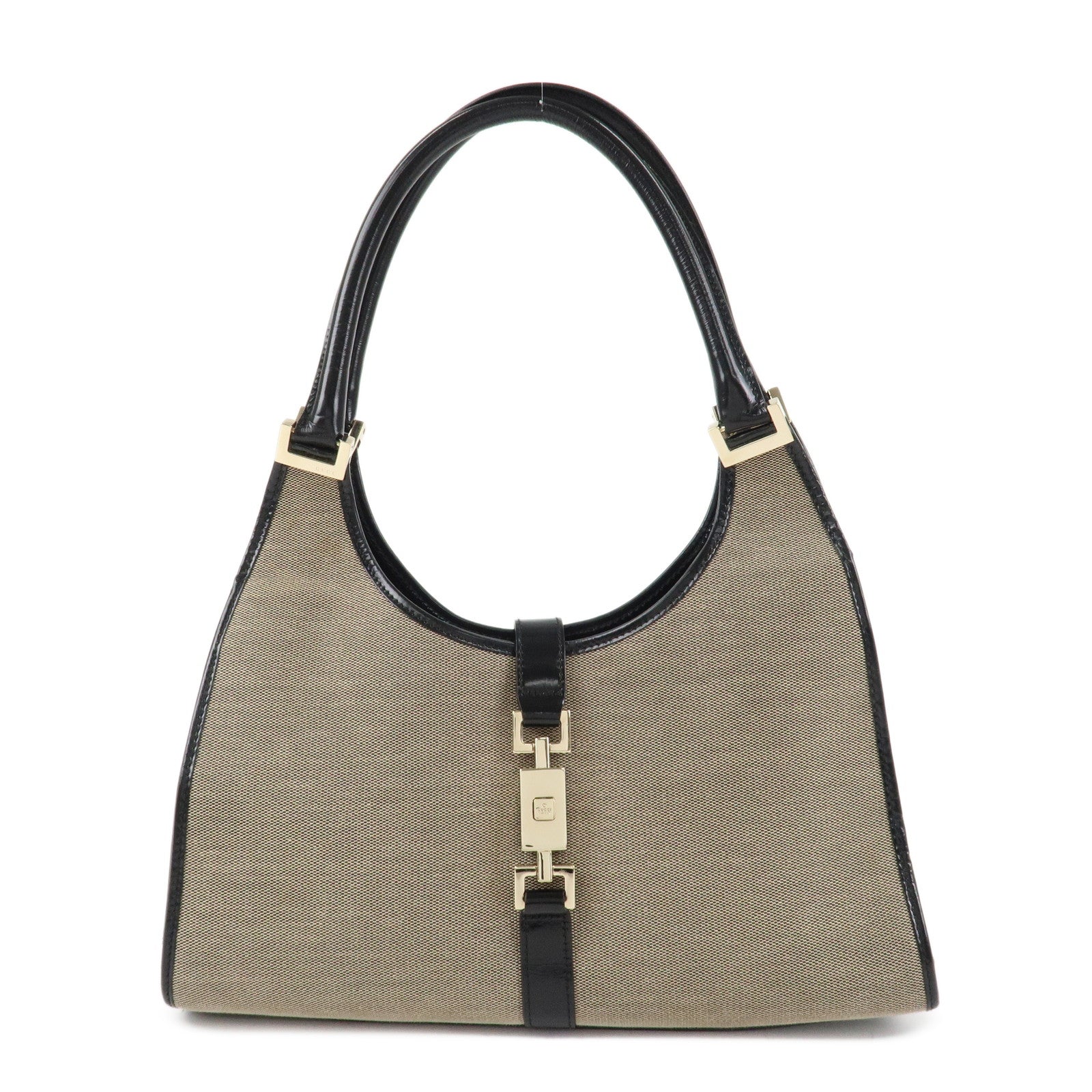 GUCCI Jackie Leather Shoulder Bag Beige Black 002.1067 Used