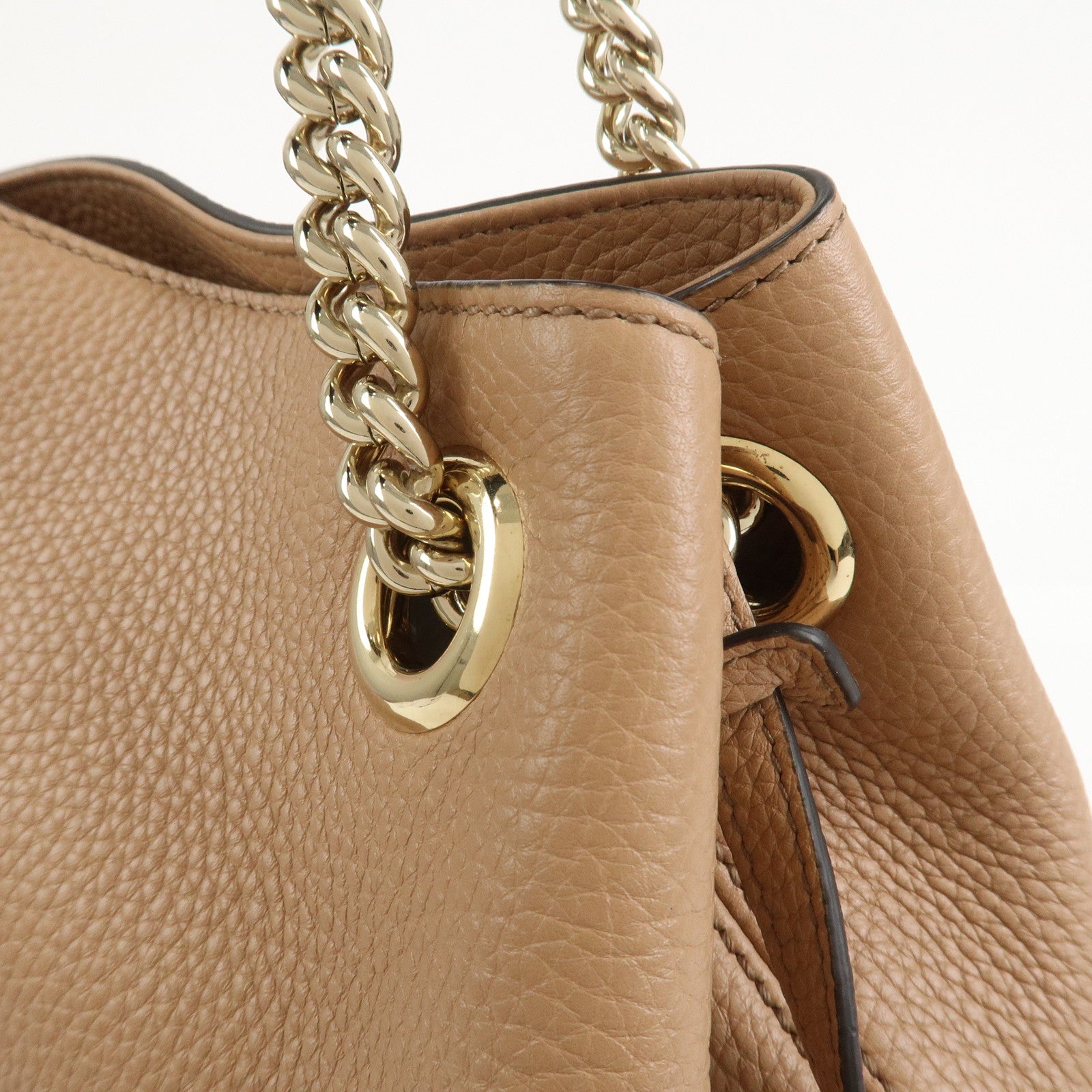 GUCCI SOHO Interlocking G Leather Chain Shoulder Bag Beige 536196