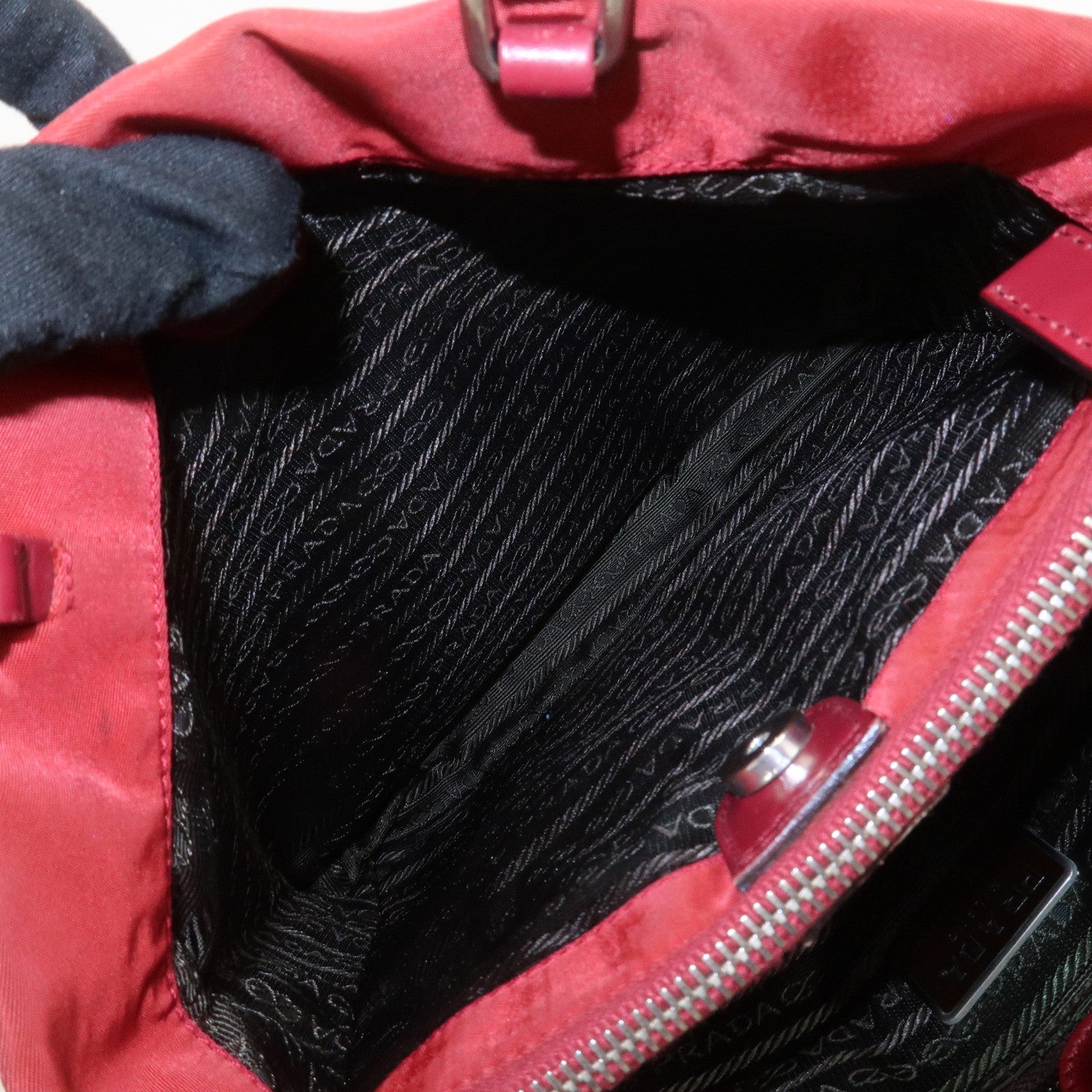 PRADA Triangle Logo Nylon Leather Tote Bag Shoulder Bag Red