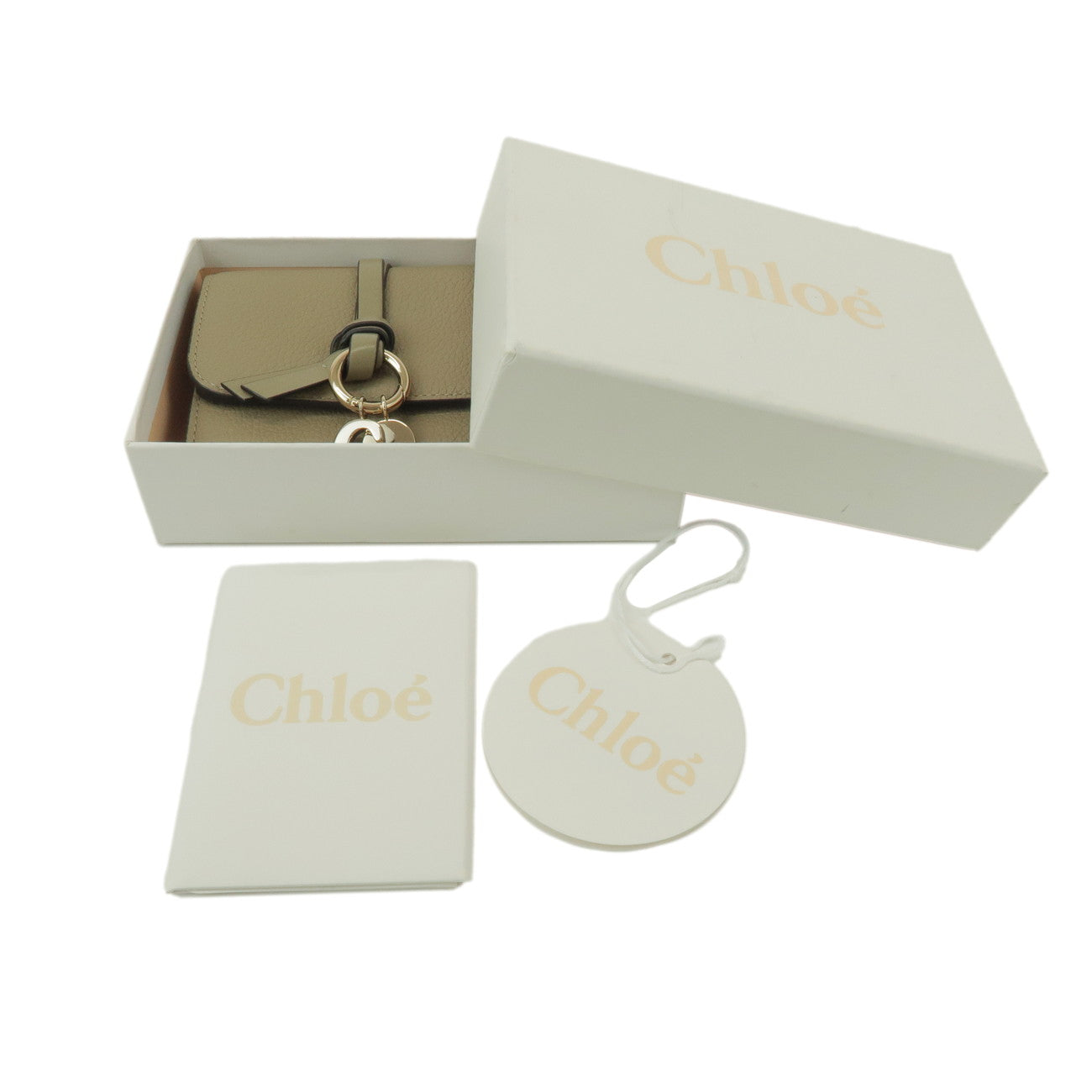 Chloe Leather Small Tri-fold C-charm Compact Wallet Khaki