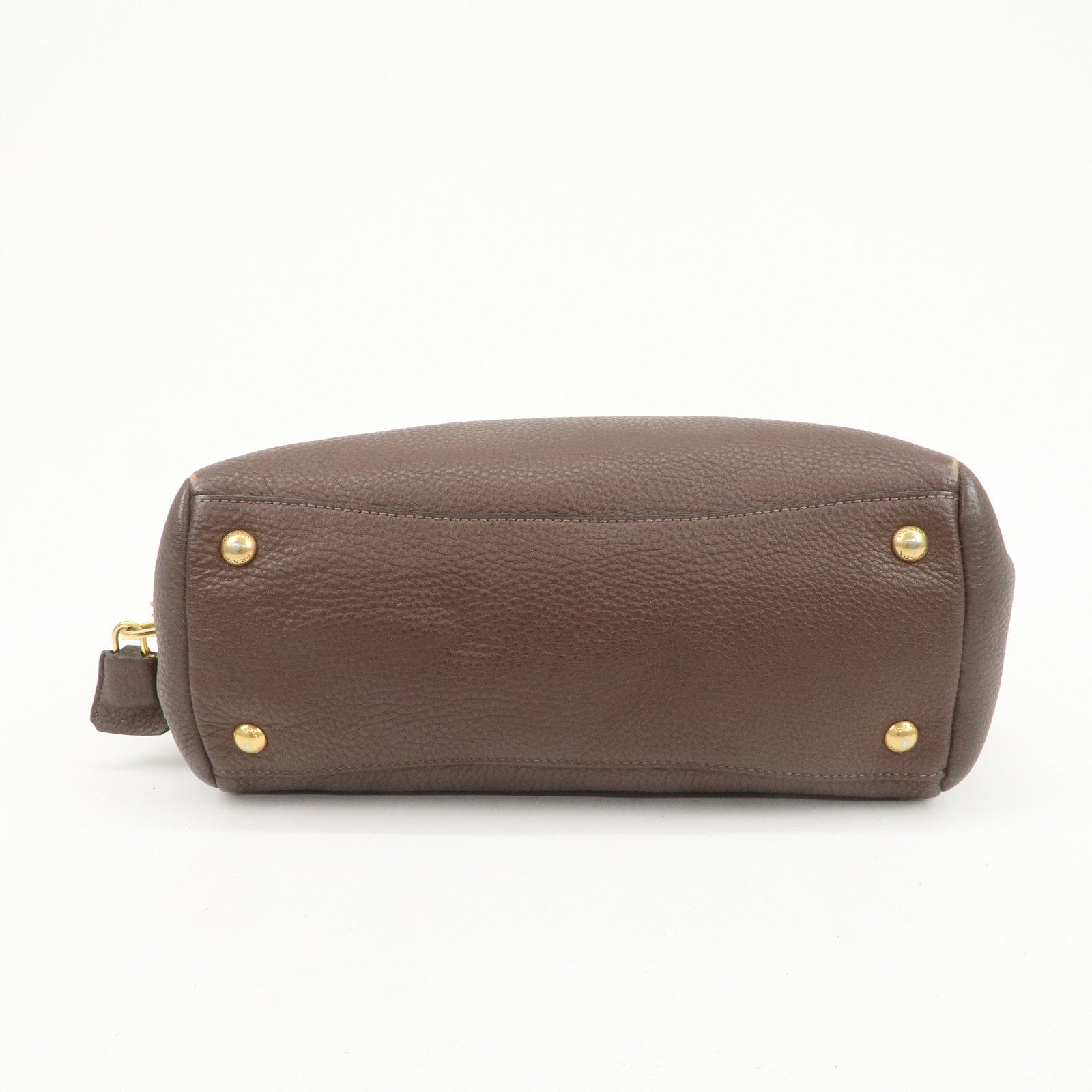 PRADA Logo Leather Shoulder Bag Boston Bag Hand Bag Brown B3091M