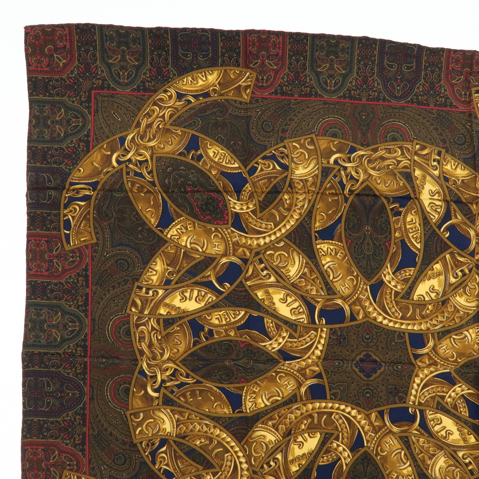 CHANEL Silk 100% Scarf Paisley Pattern Brown Multicolor