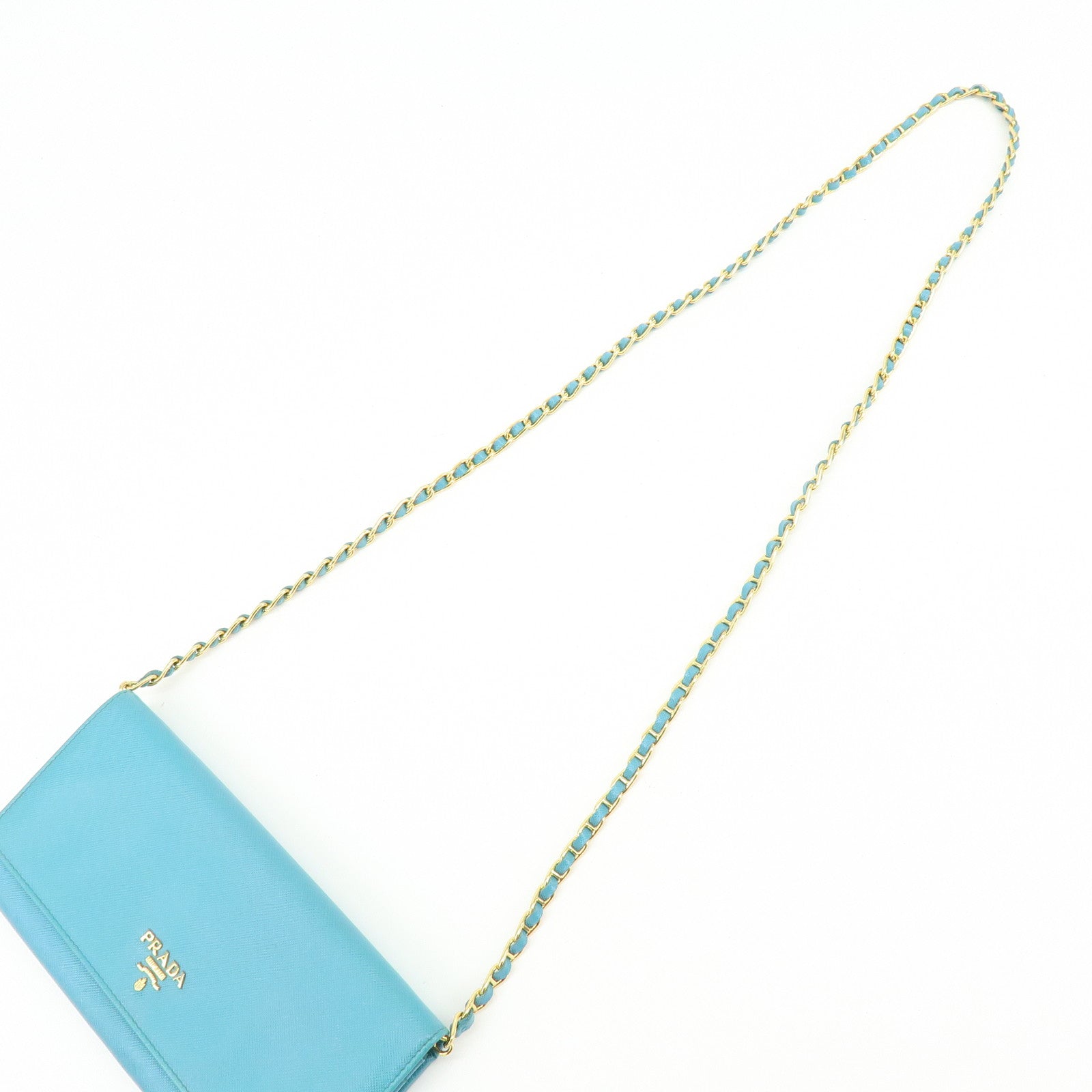 PRADA Saffiano Leather Chain Wallet Shoulder Bag Blue 1M1290