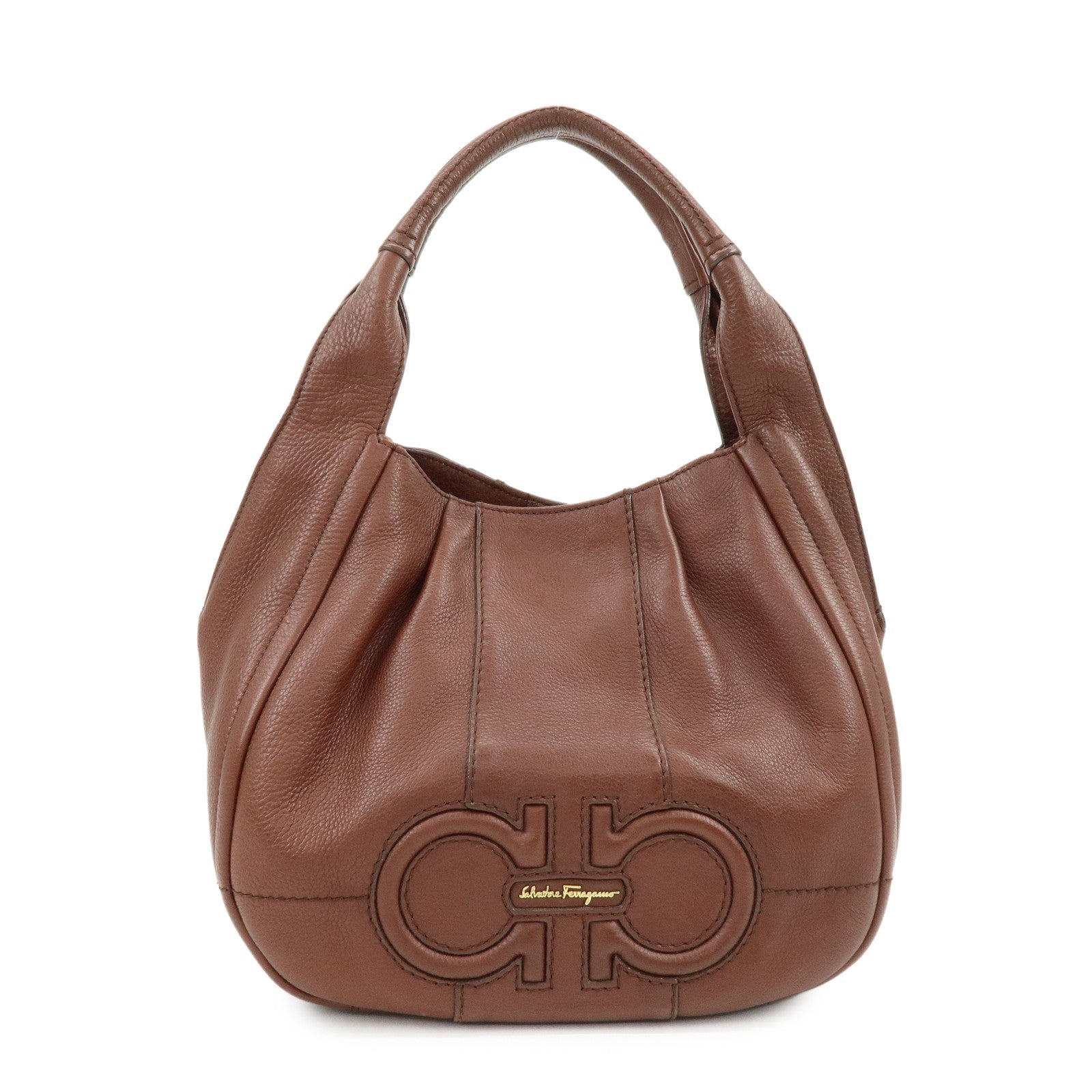 Ferragamo Gancini Leather Shoulder Bag Hand Bag Brown