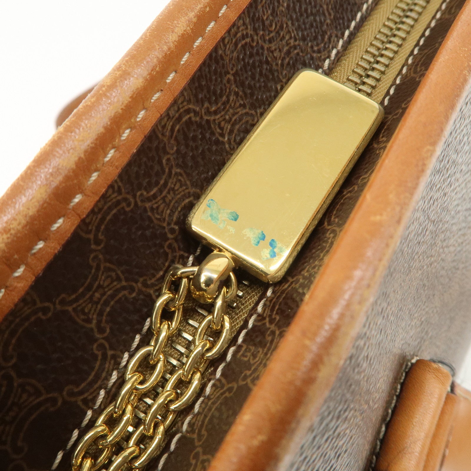 CELINE Macadam Logo Tote Bag Shoulder Bag Brown Gold