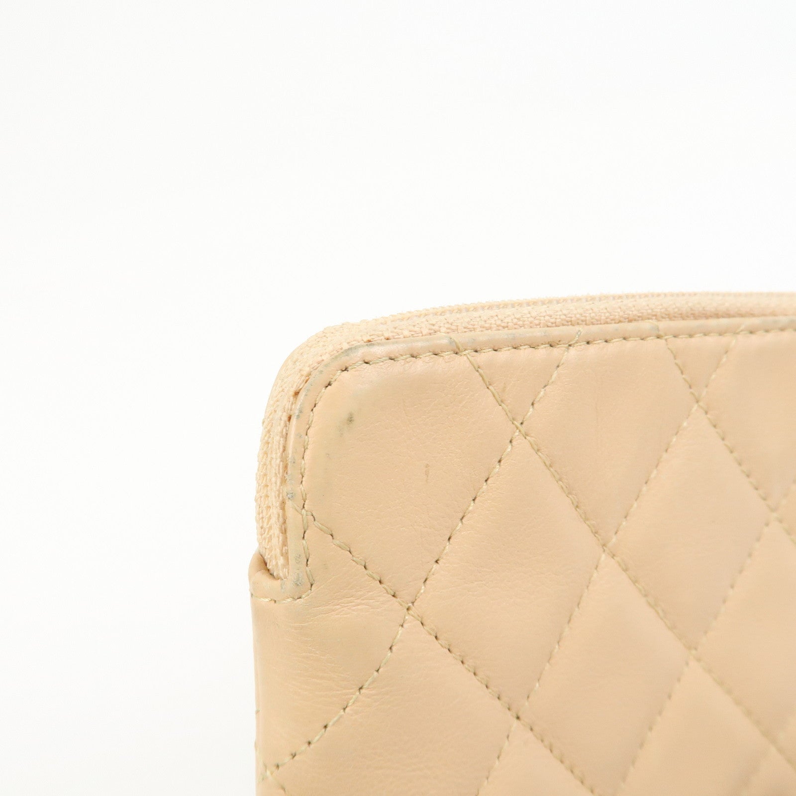 CHANEL Cambon Line Lamb Skin Cosmetic Pouch Makeup Bag Beige Black