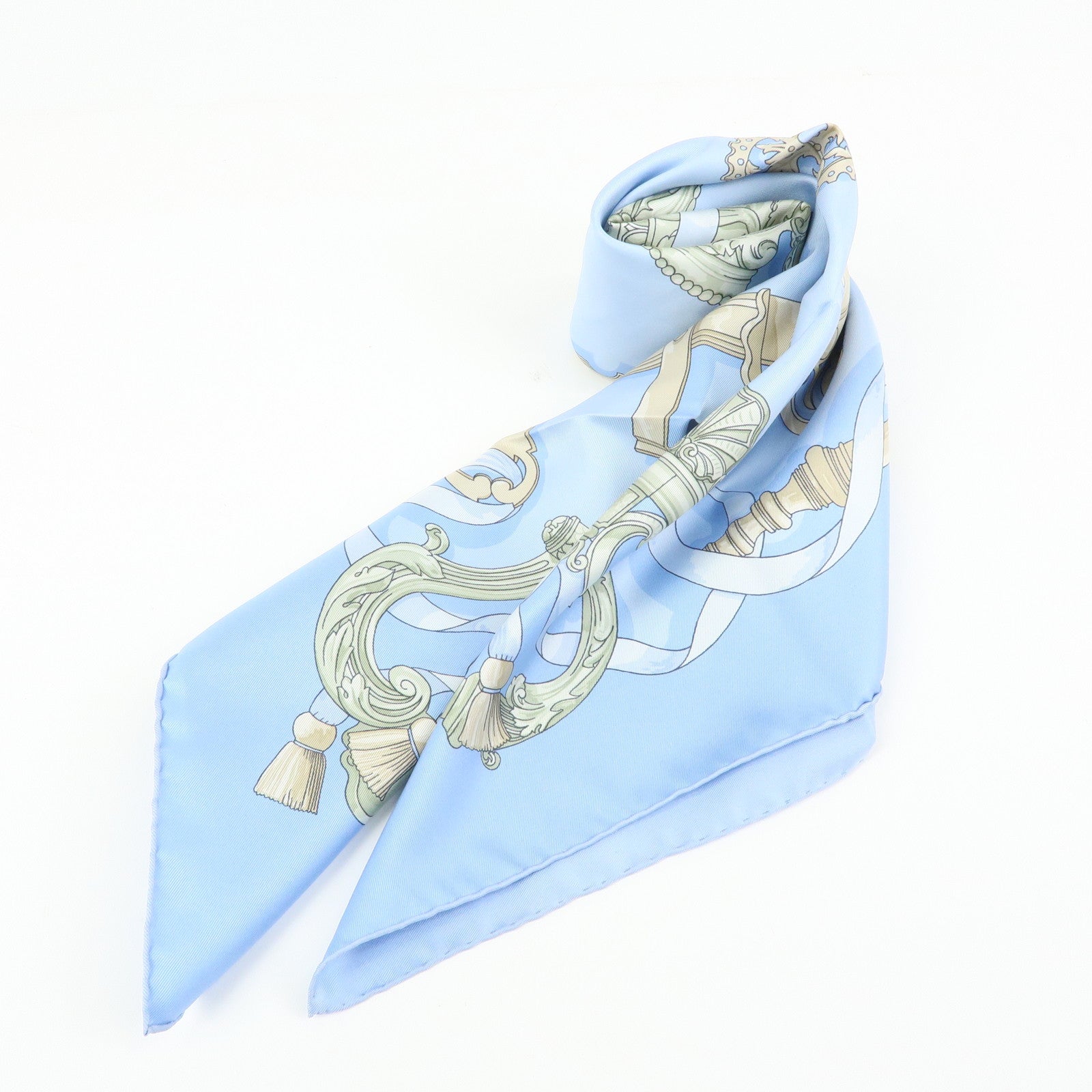 HERMES Carre 90 Silk 100% Scarf Ferronnerie Light Blue