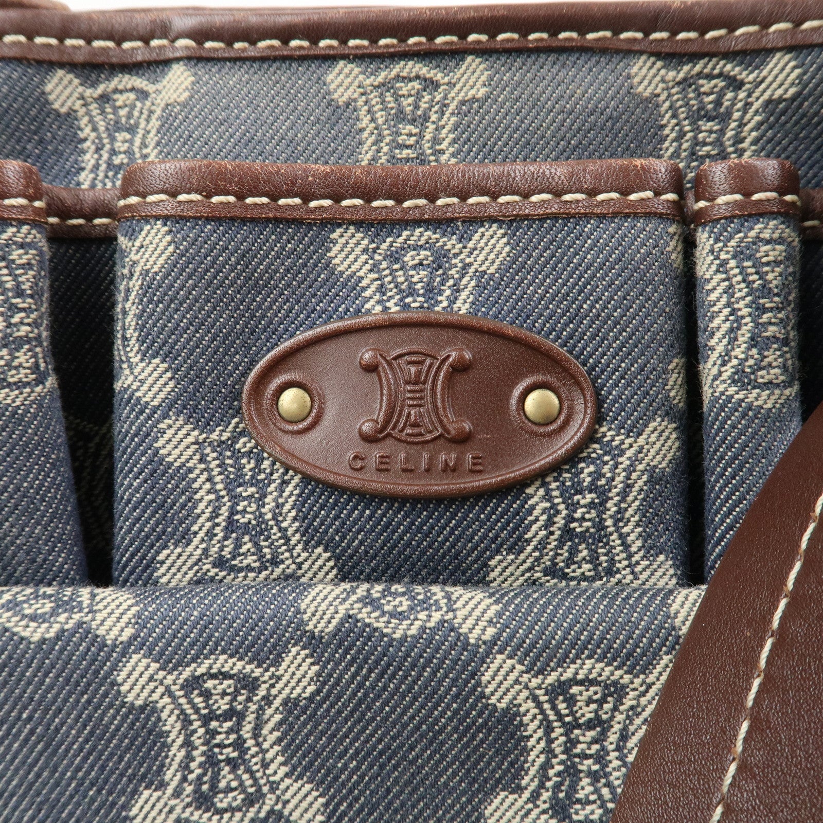 CELINE Macadam Logo Canvas Leather Shoulder Bag Crossbody Bag Denim