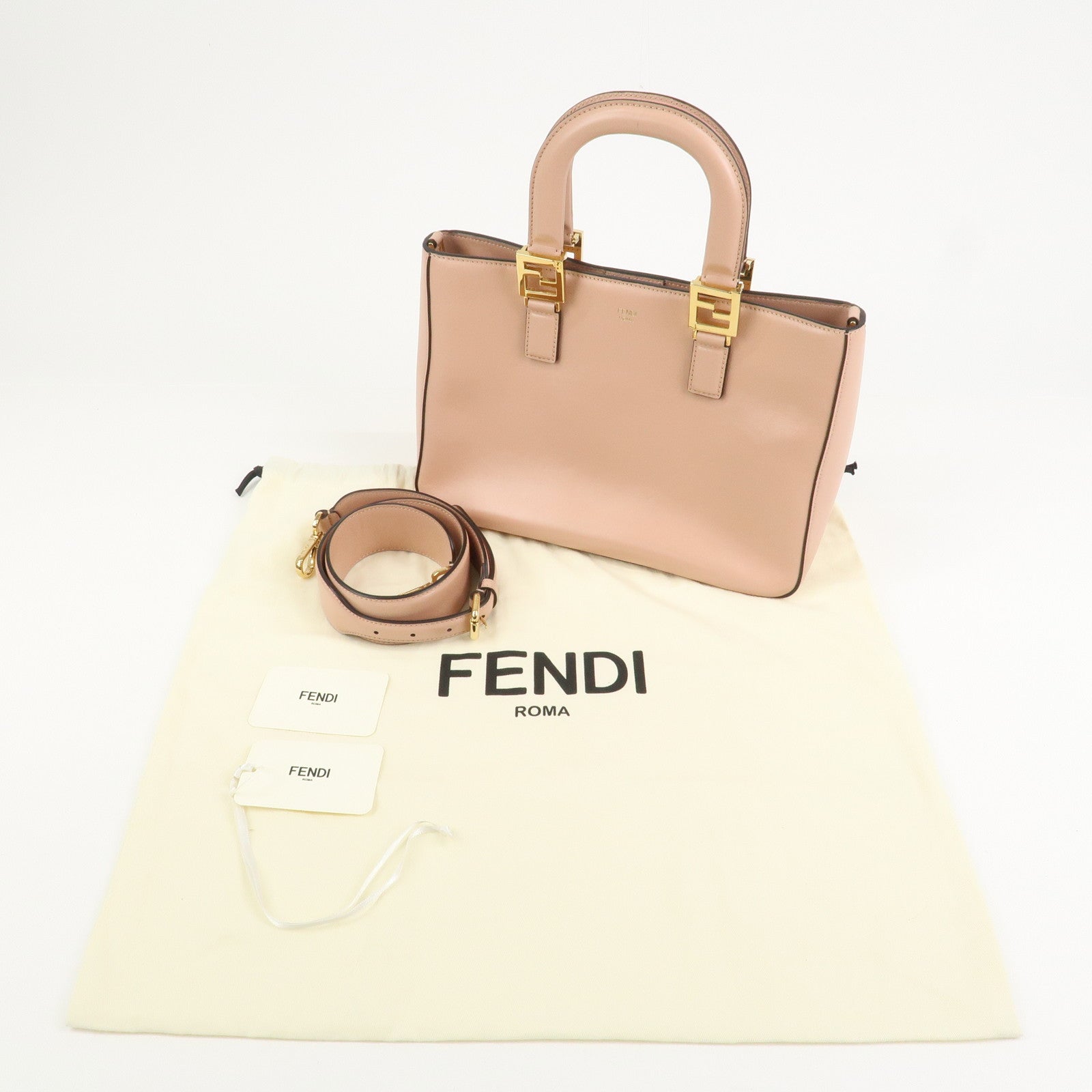FENDI Leather 2Way FF Tote Small Hand Bag Shoulder Bag Pink 8BH367