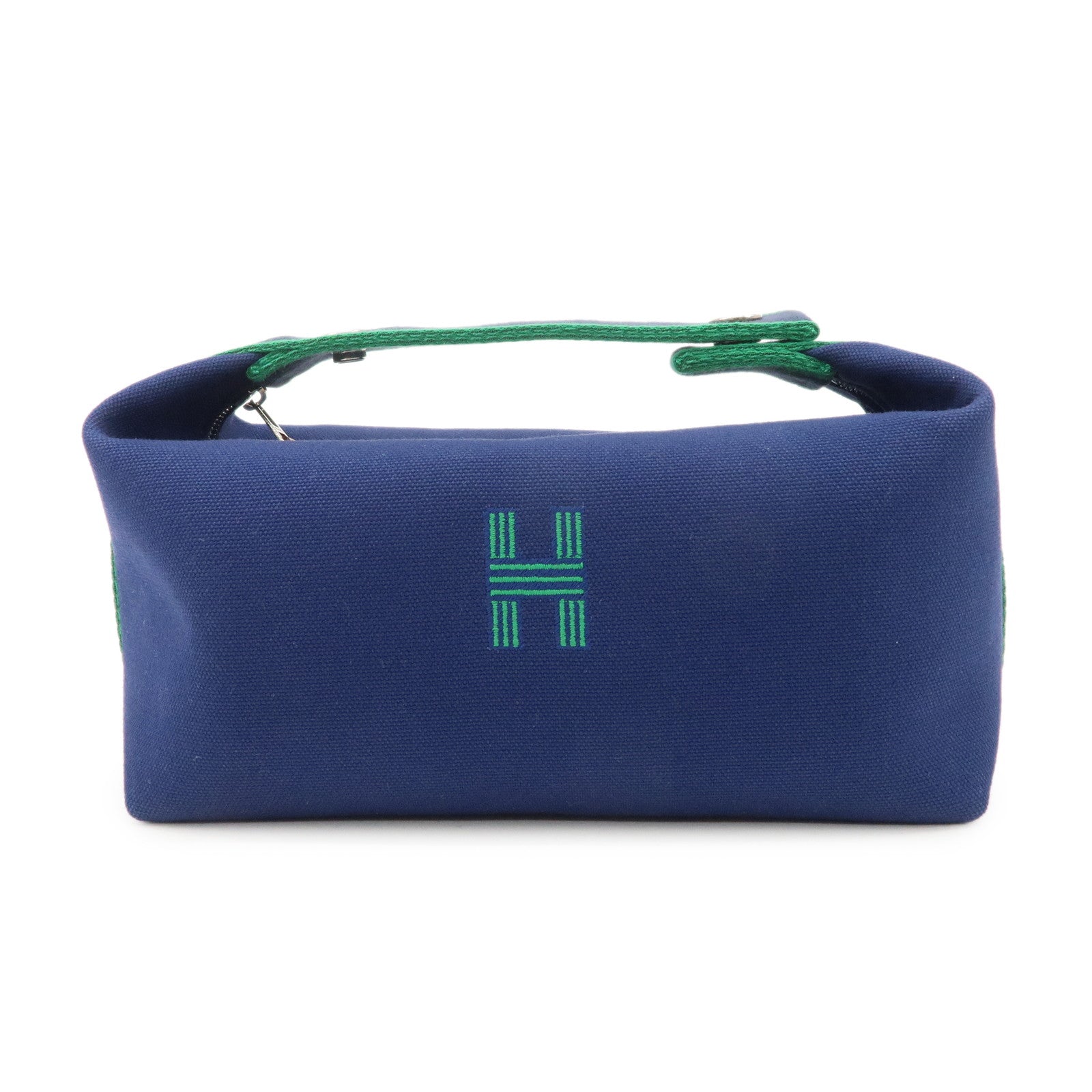 HERMES Canvas Bride A Brac PM Hand Bag Green Navy Used