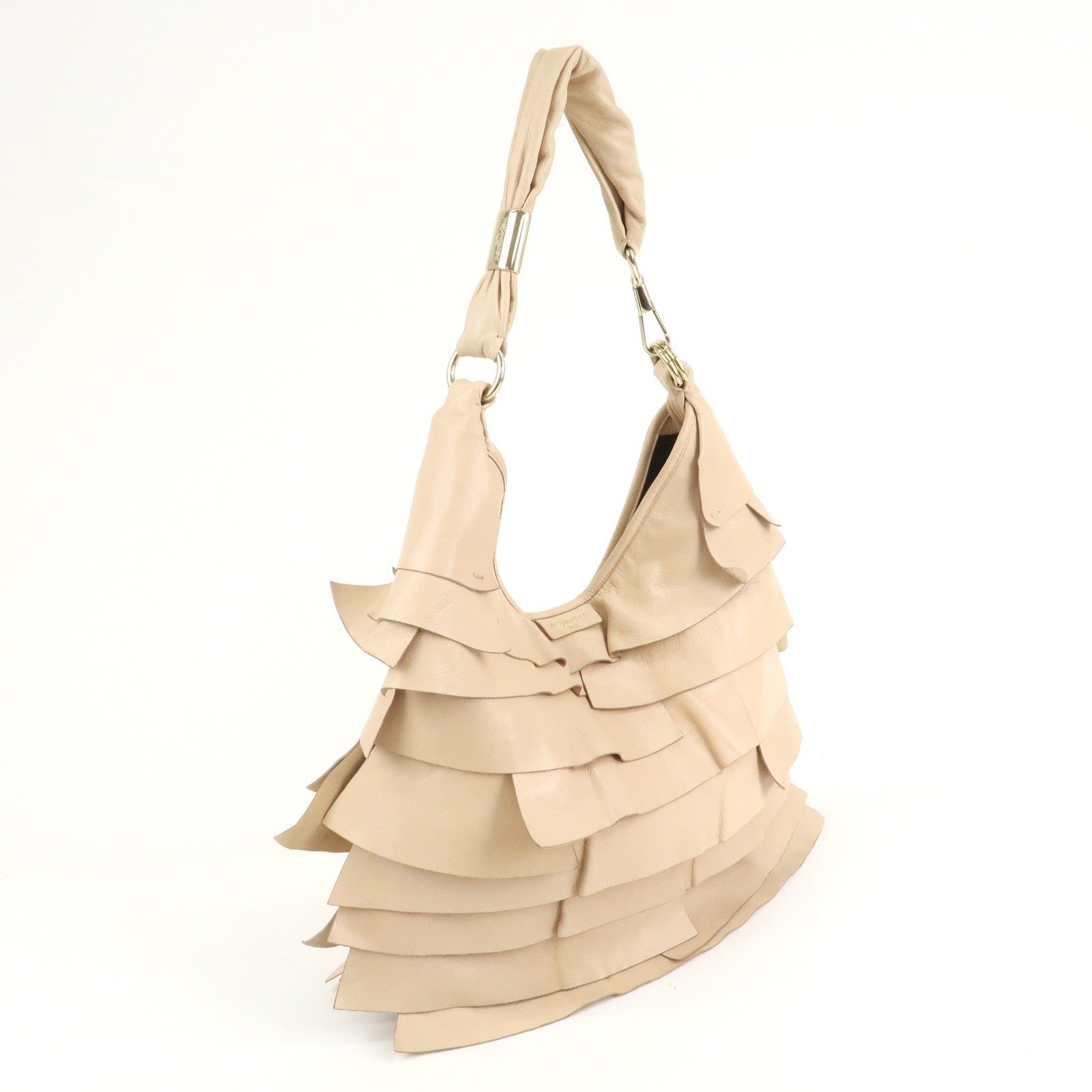 SAINT LAURENT PARIS Leather Saint Ropez Shoulder Bag Beige 121634