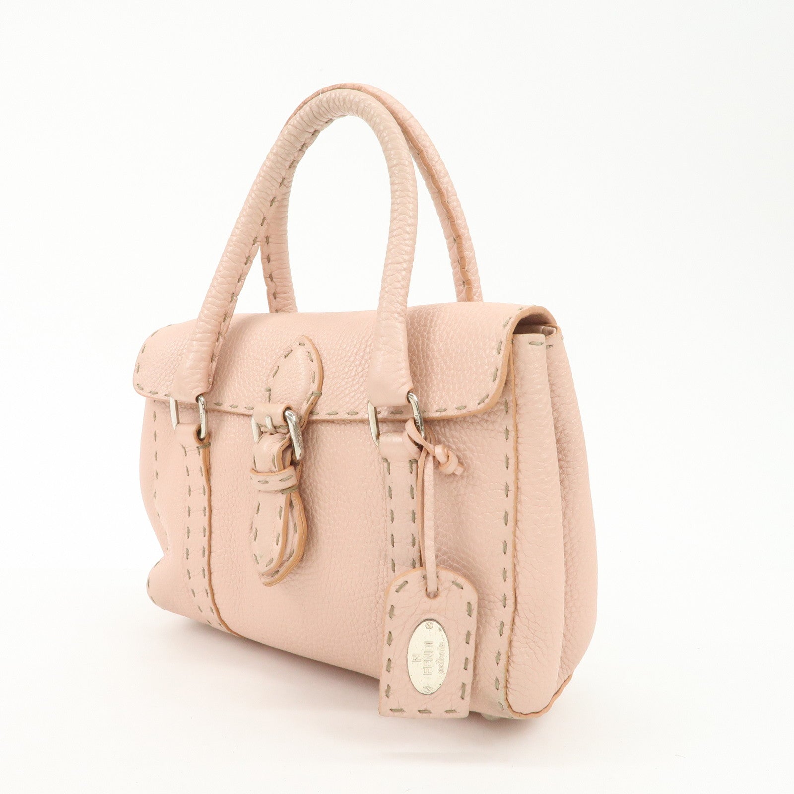 FENDI Selleria Leather Mini Linda Hand Bag Pink Silver HDW 8BR486