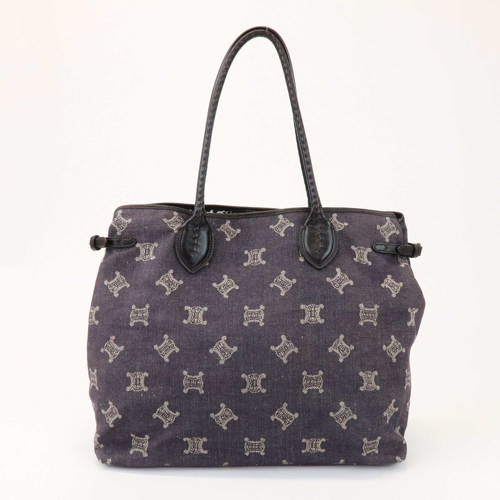 CELINE Macadam Logo Canvas Leather Shoulder Bag Hand Bag Navy