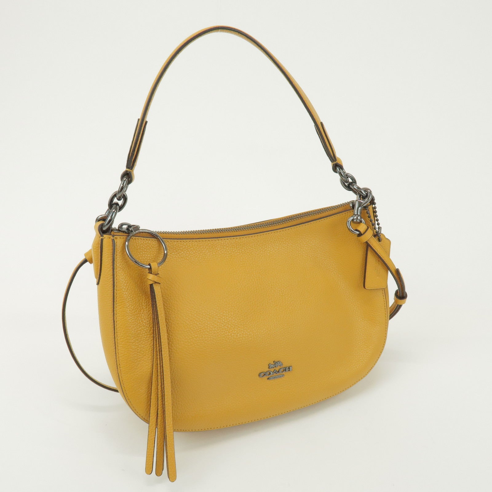 COACH Logo Leather 2Way Bag Shoulder Bag Hand Bag Yellow