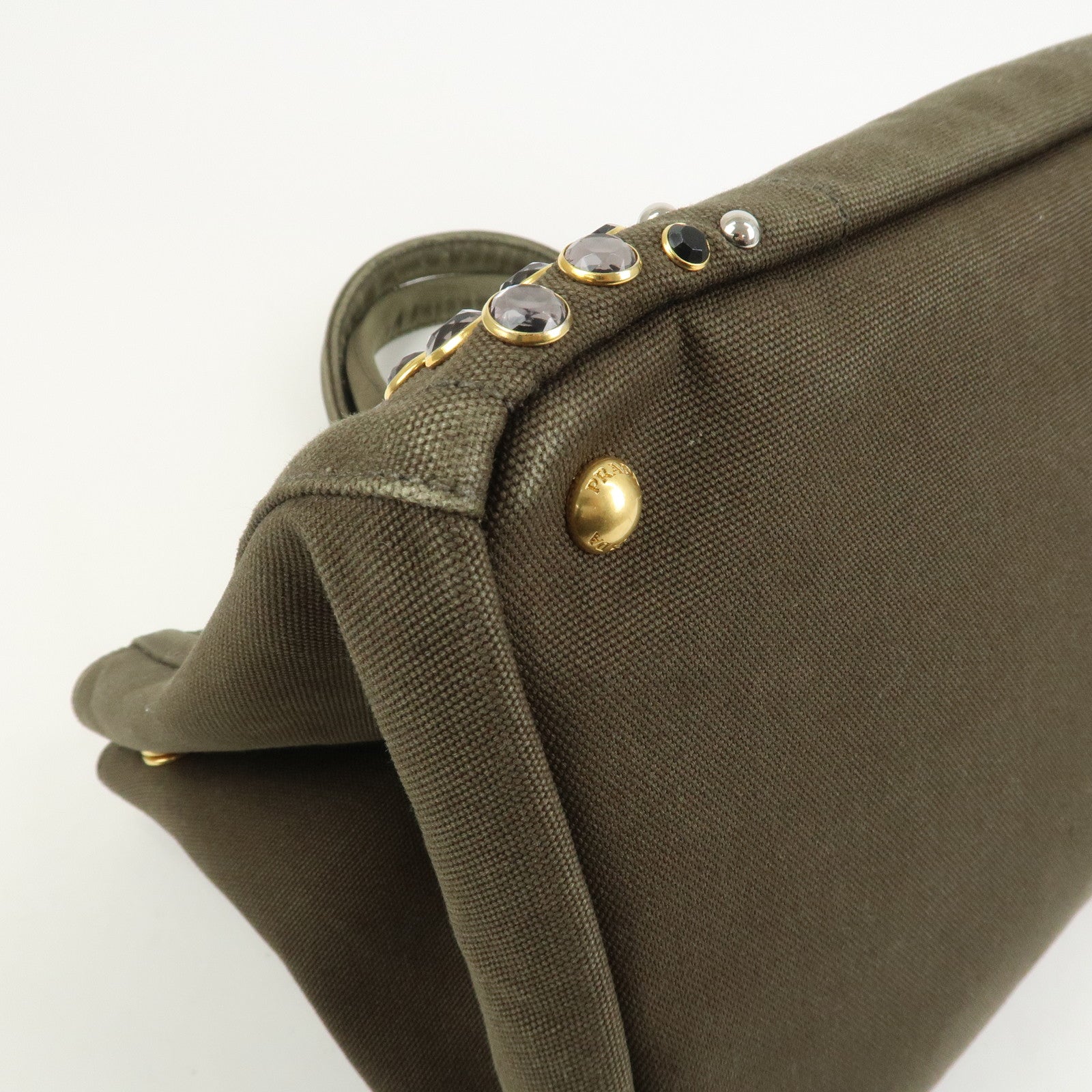 PRADA Triangle Logo Canapa Large Tote Hand Bag Bijou Khaki BN1872