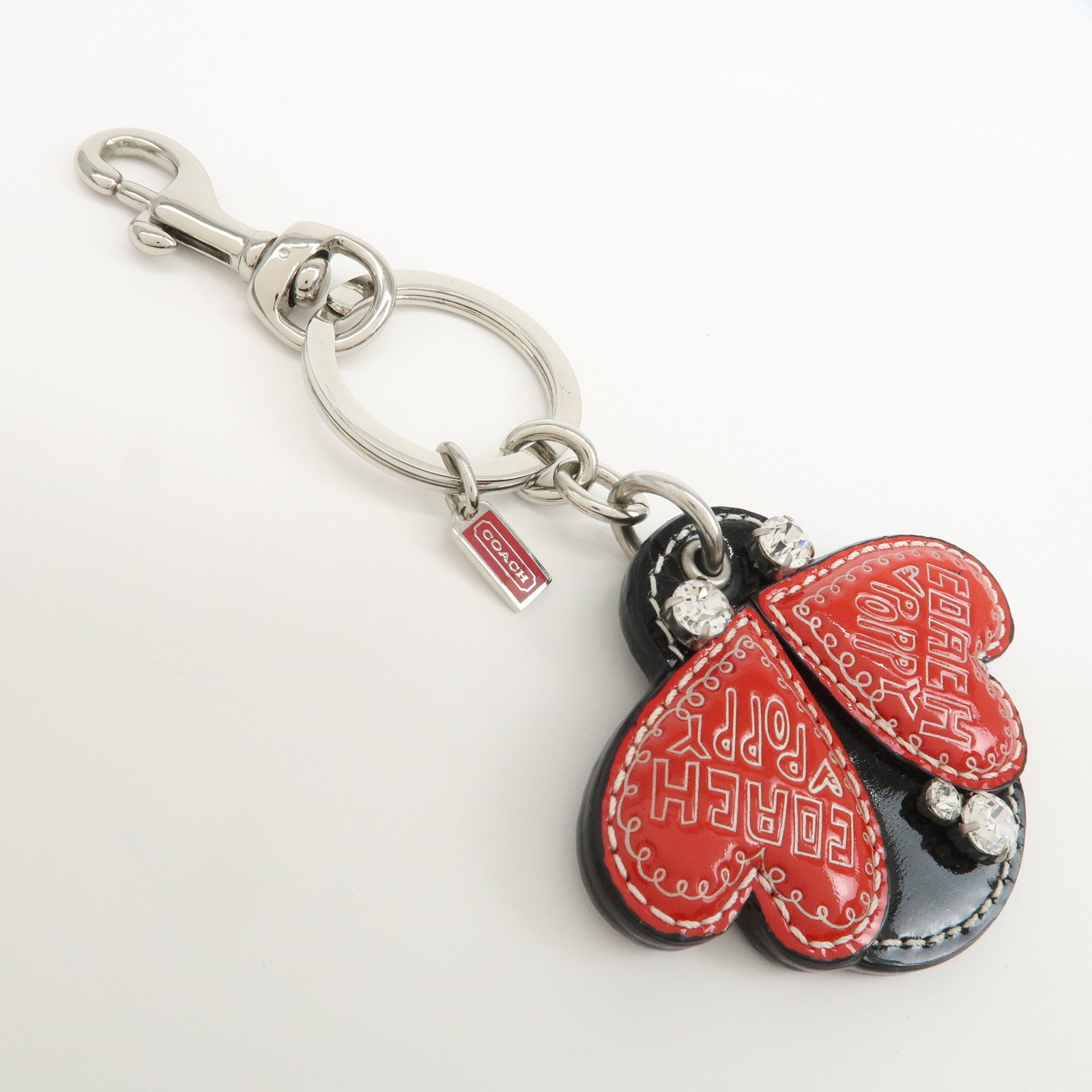 COACH Set Of 3 Bag Charm Key Charm Metal Red Pink Heart Flower