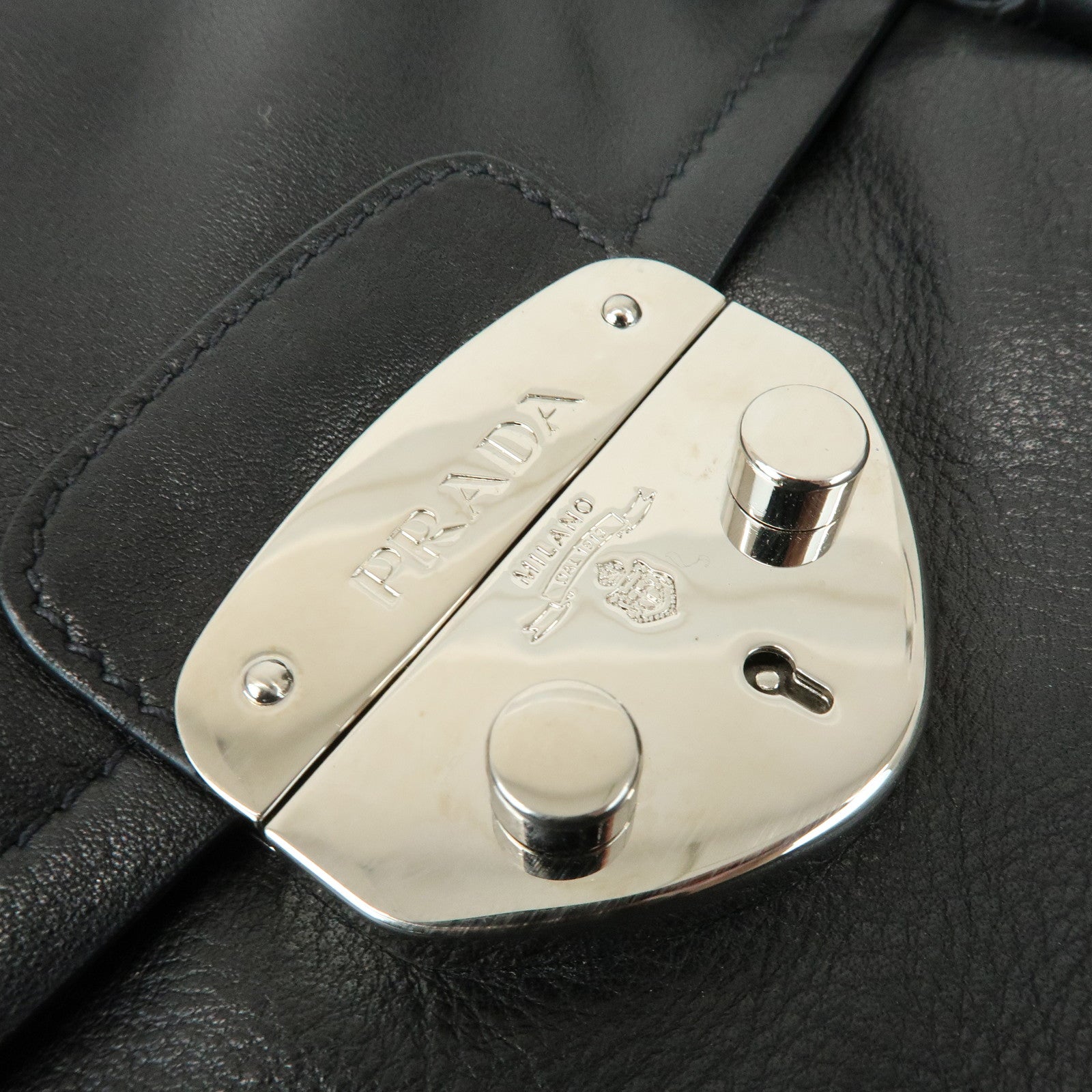 PRADA Calf Leather Shoulder Bag Black BR4479