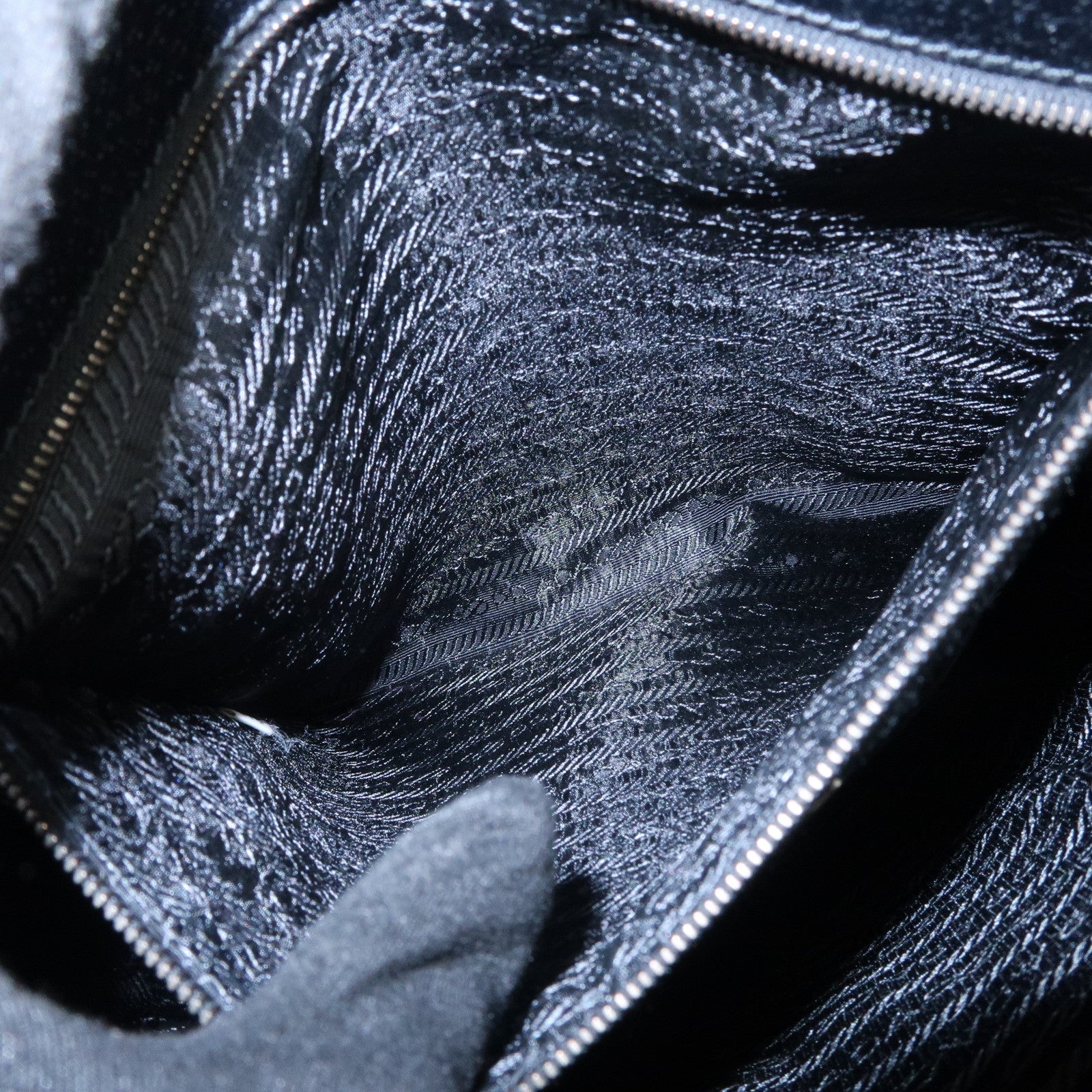 PRADA Triangle Logo Leather Tote Bag Shoulder Bag Black BR0394