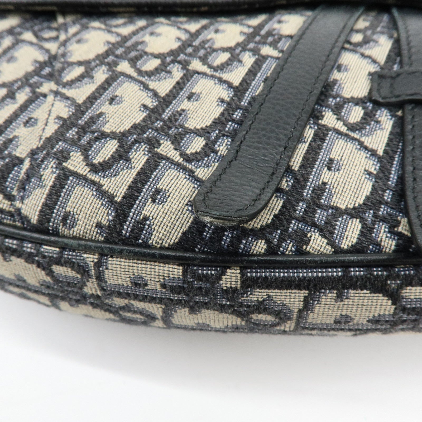 Christian Dior Saddle Oblique Canvas Leather Waist Bag Black Beige